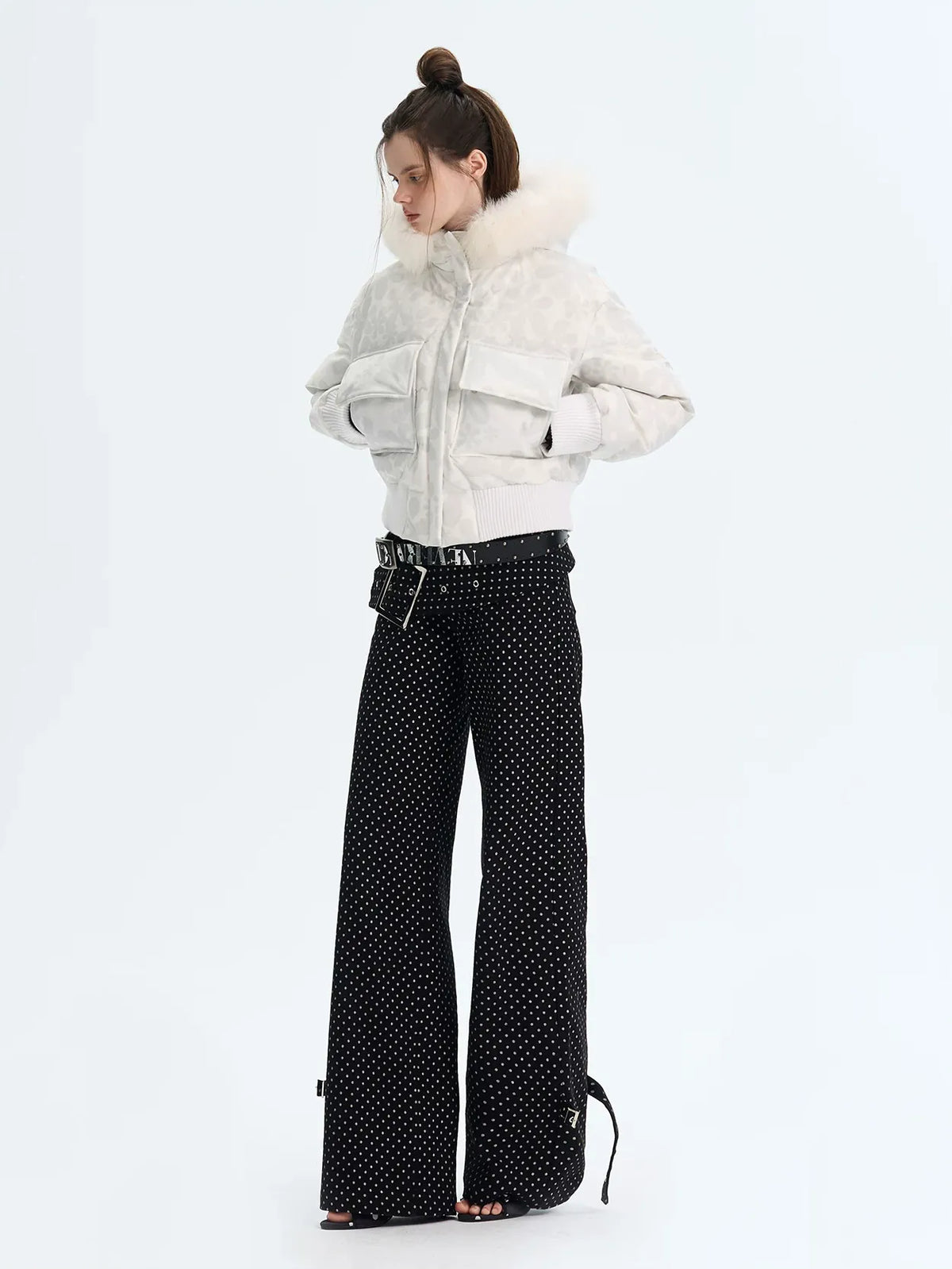 Printed Cropped Hooded Down Jacket