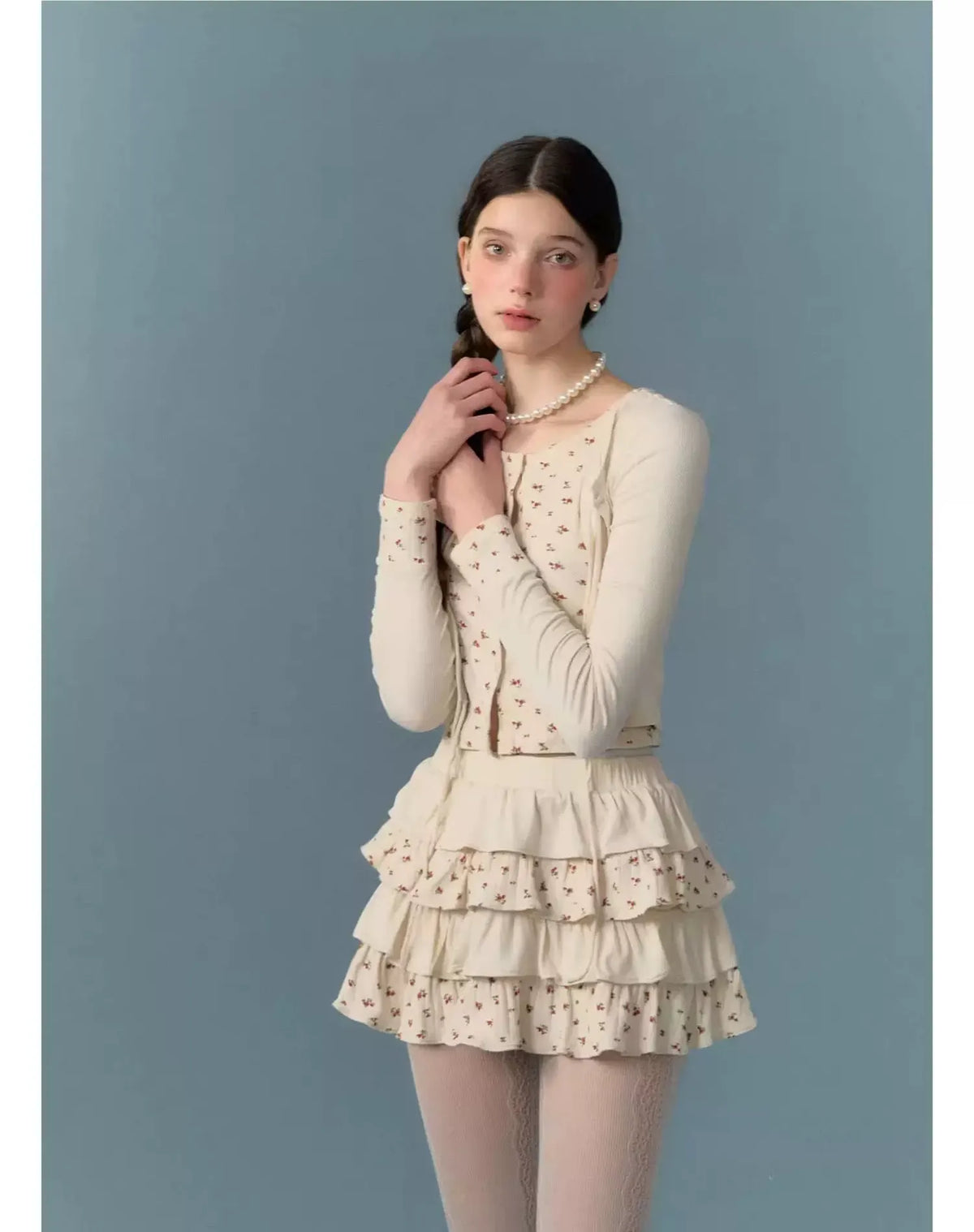 Contrast Floral Knit Set
