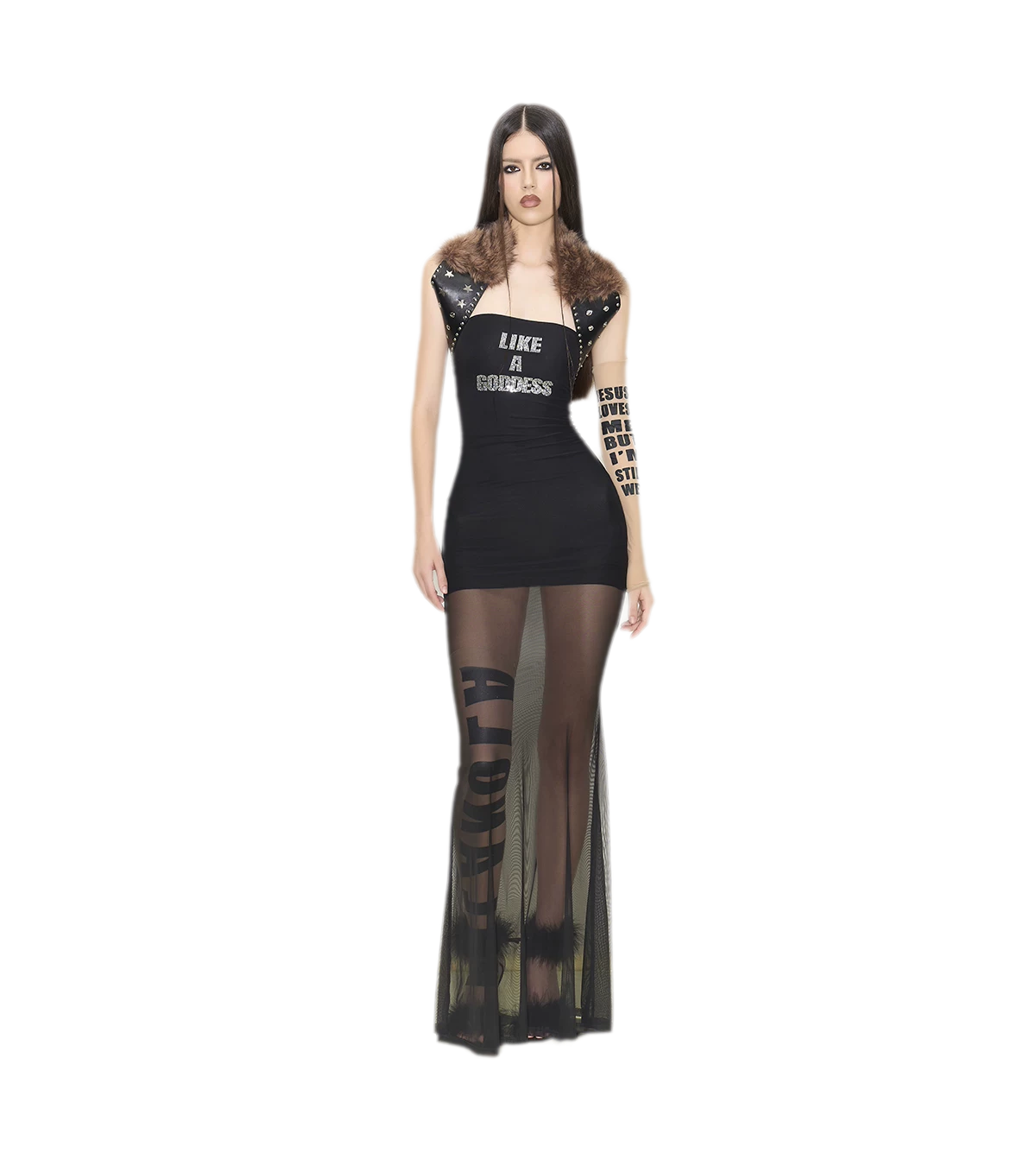 Rhinestone Mesh Fishtail Dress