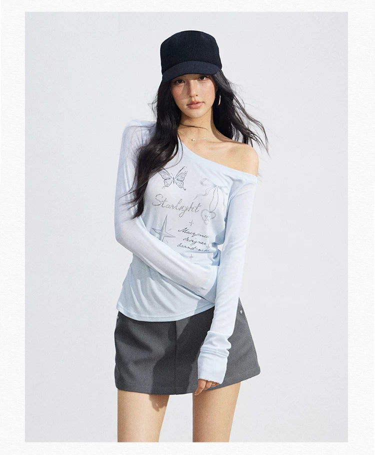 Asymmetric Off-Shoulder Sun Protection T-Shirt