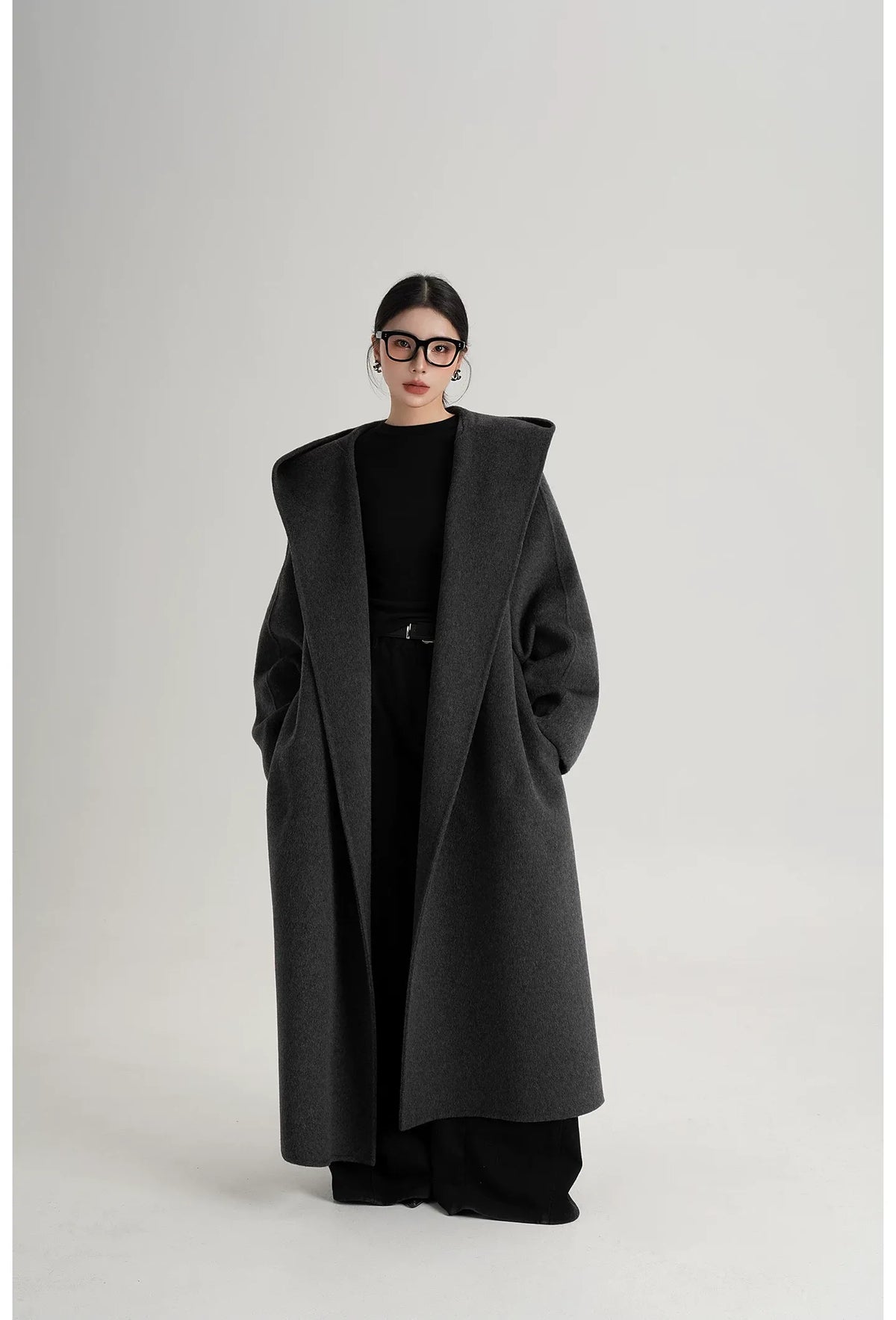 Hand-Sewn Oversized Hooded Wool Coat