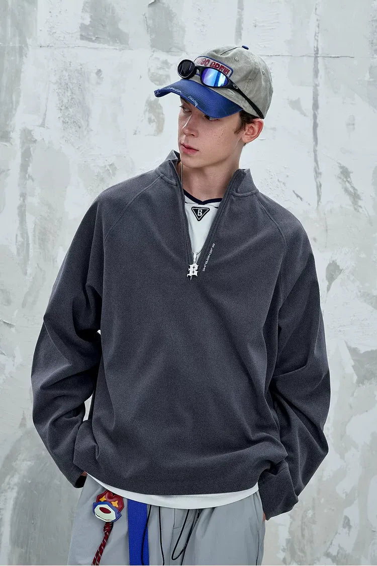 Vintage Oversized Half-Zip T-Shirt