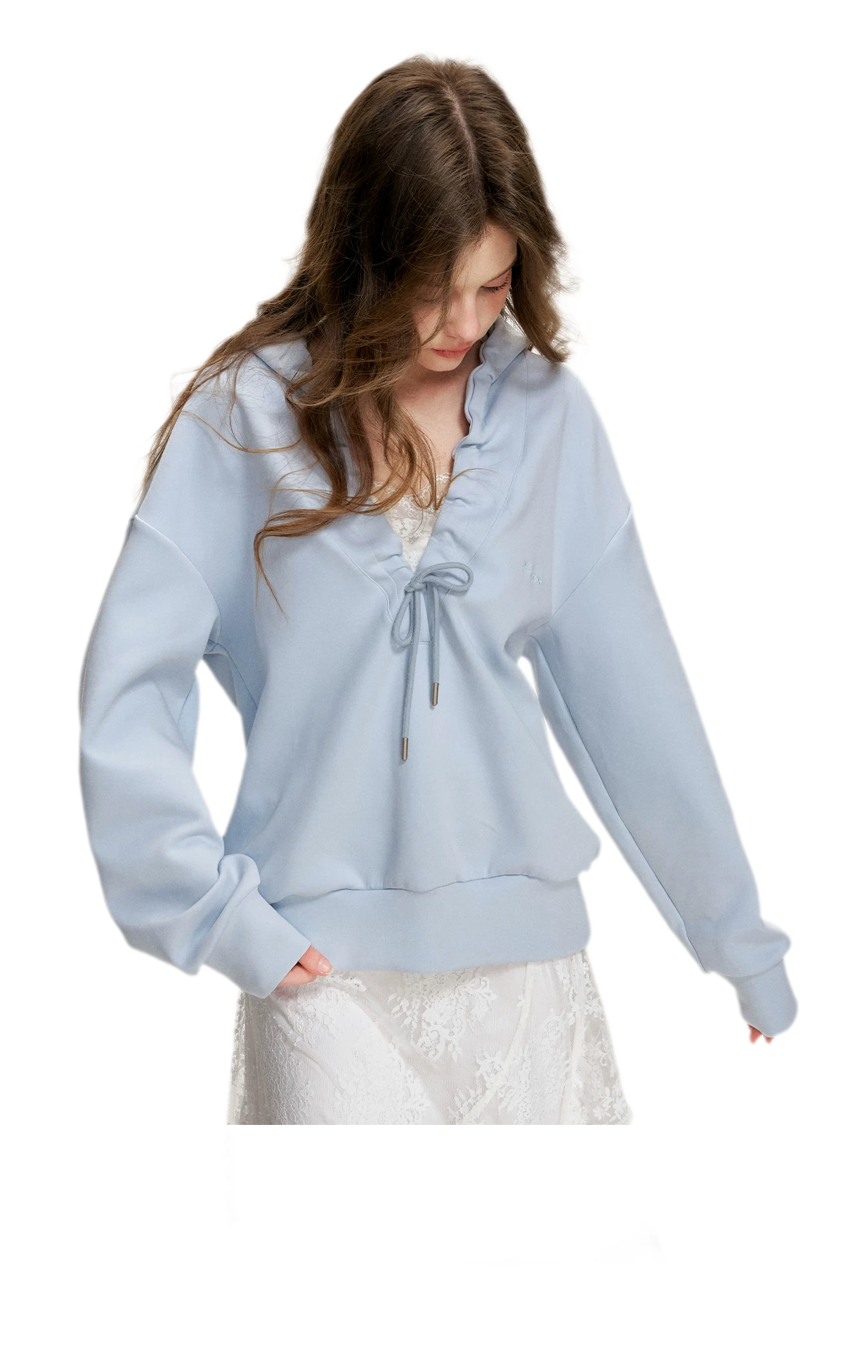Cotton-Feel Ruched Oversized Hoodie