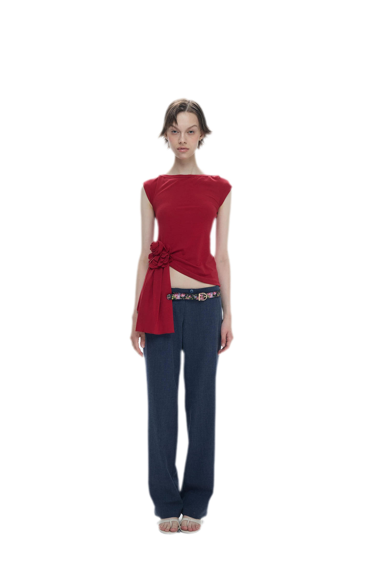 Asymmetric Flower Short Sleeve Top