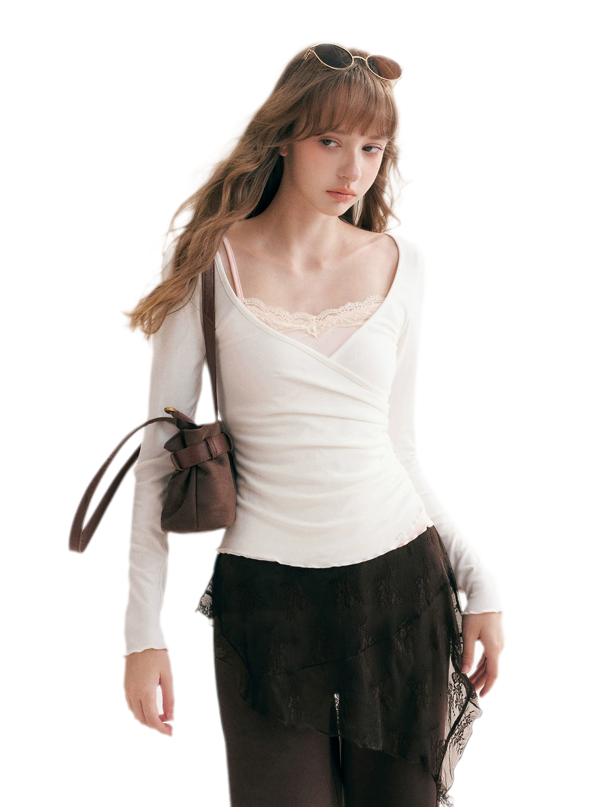 Lace Crossover Slim T-Shirt