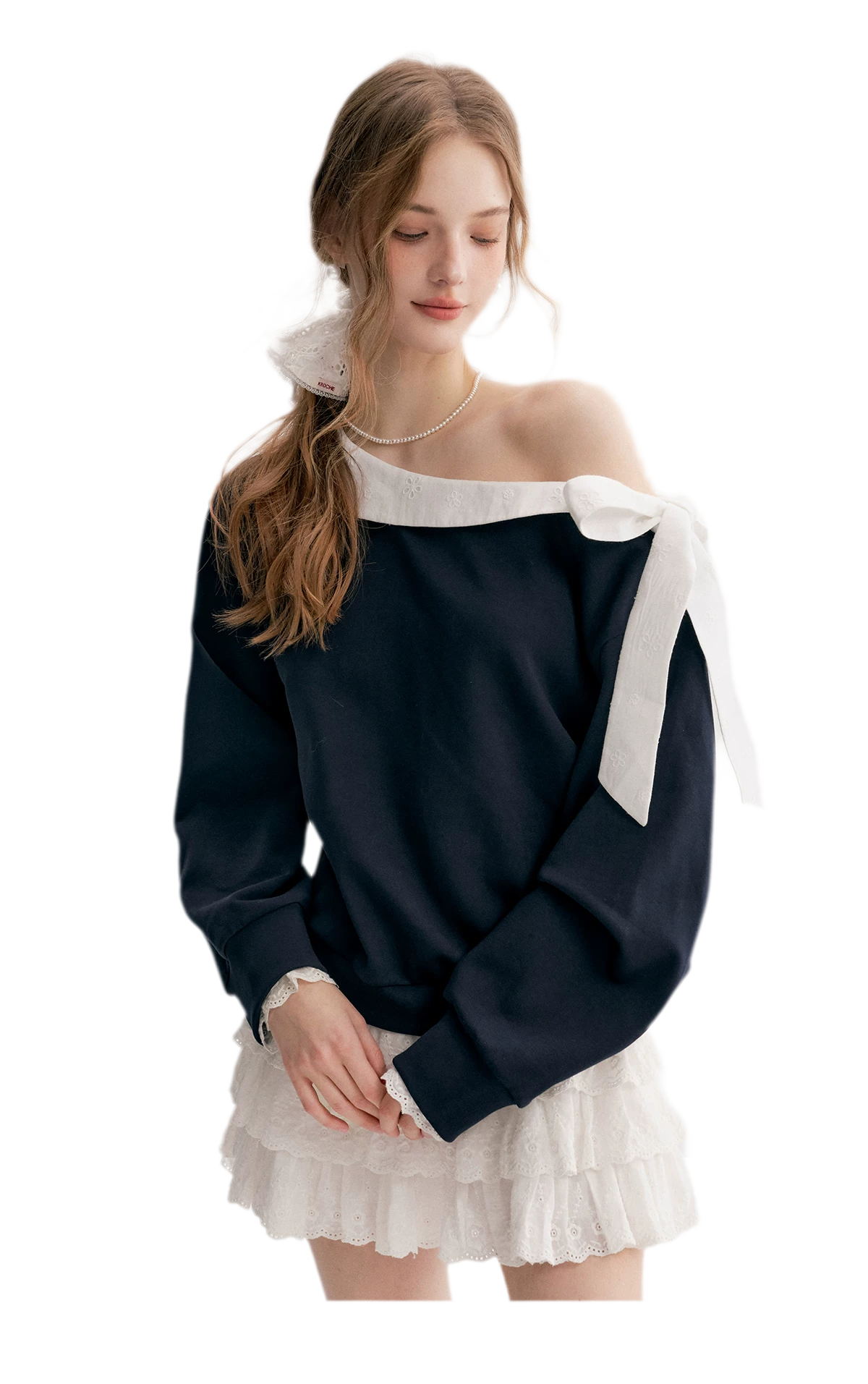 Balletcore Lace Collar Sweatshirt