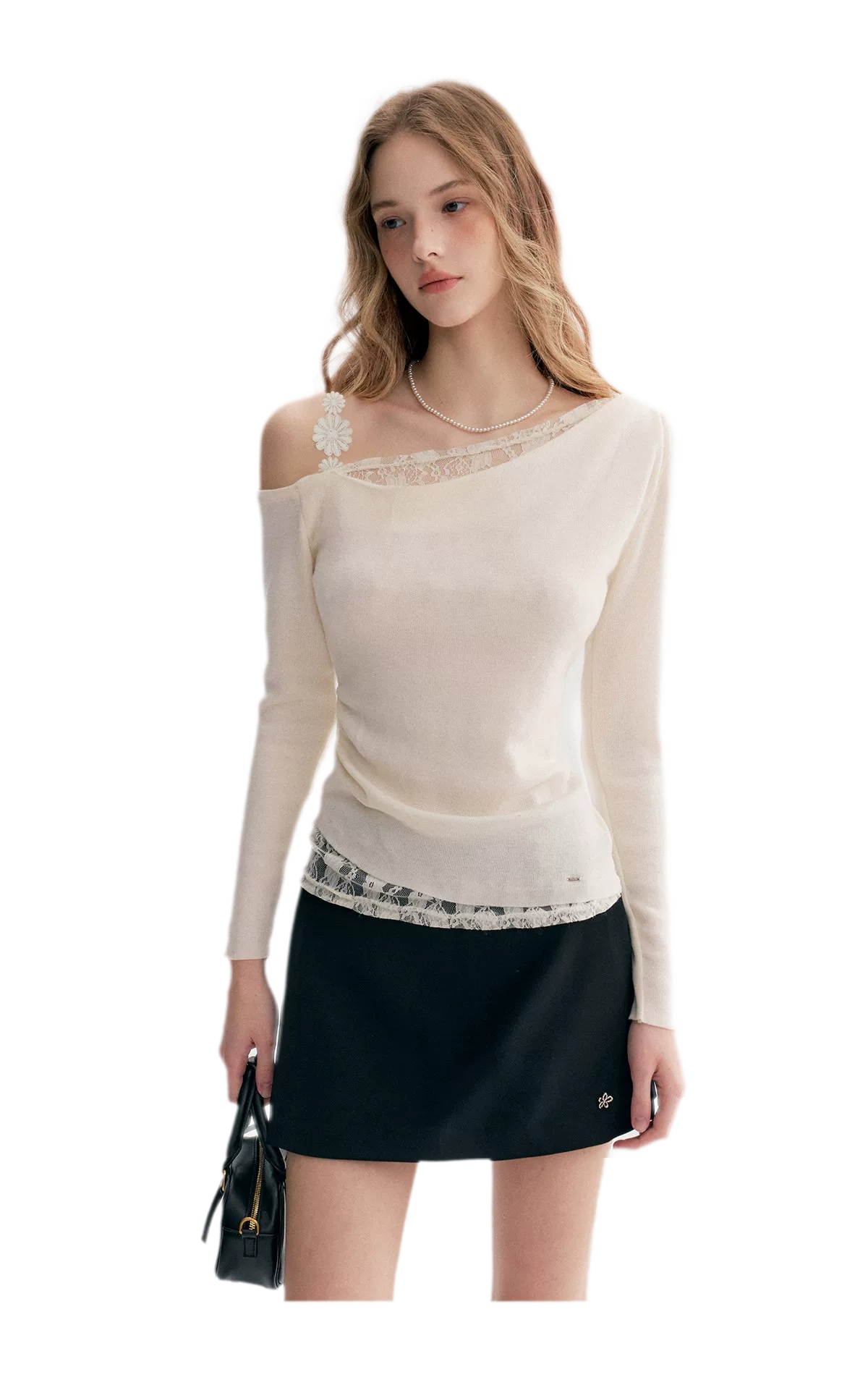 Lace Asymmetric Knit Top