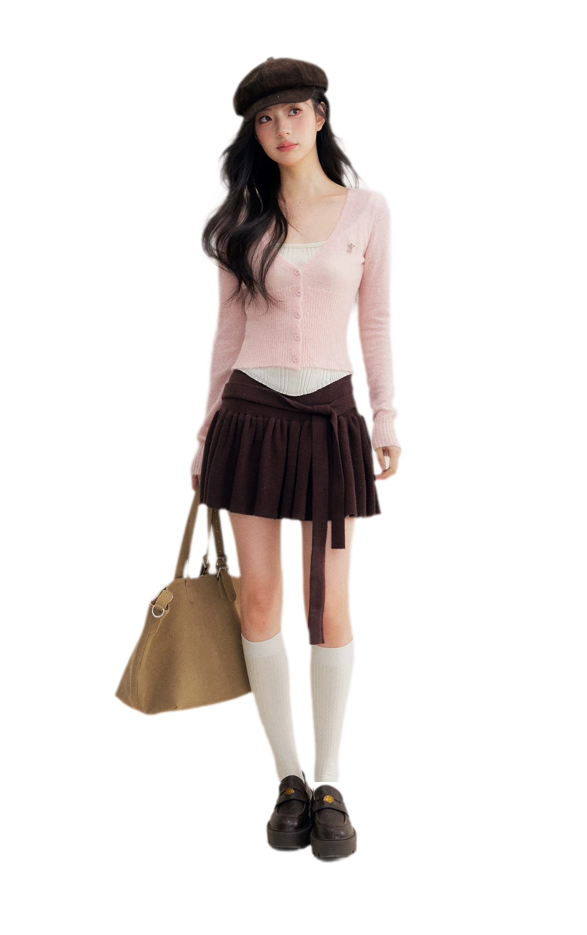 Brushed Contrast V-Neck Sweater