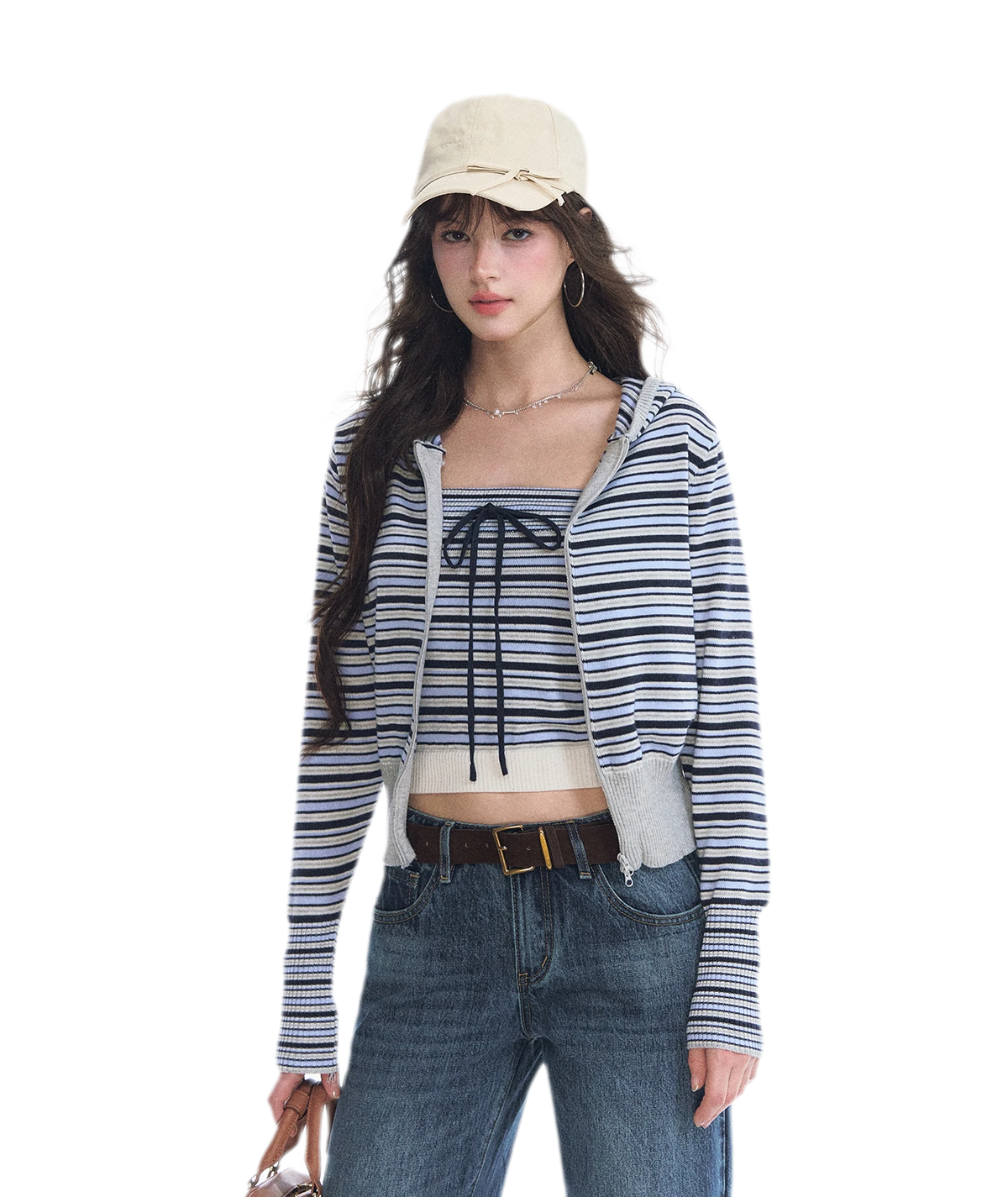 Ensemble en maille rayé à capuche