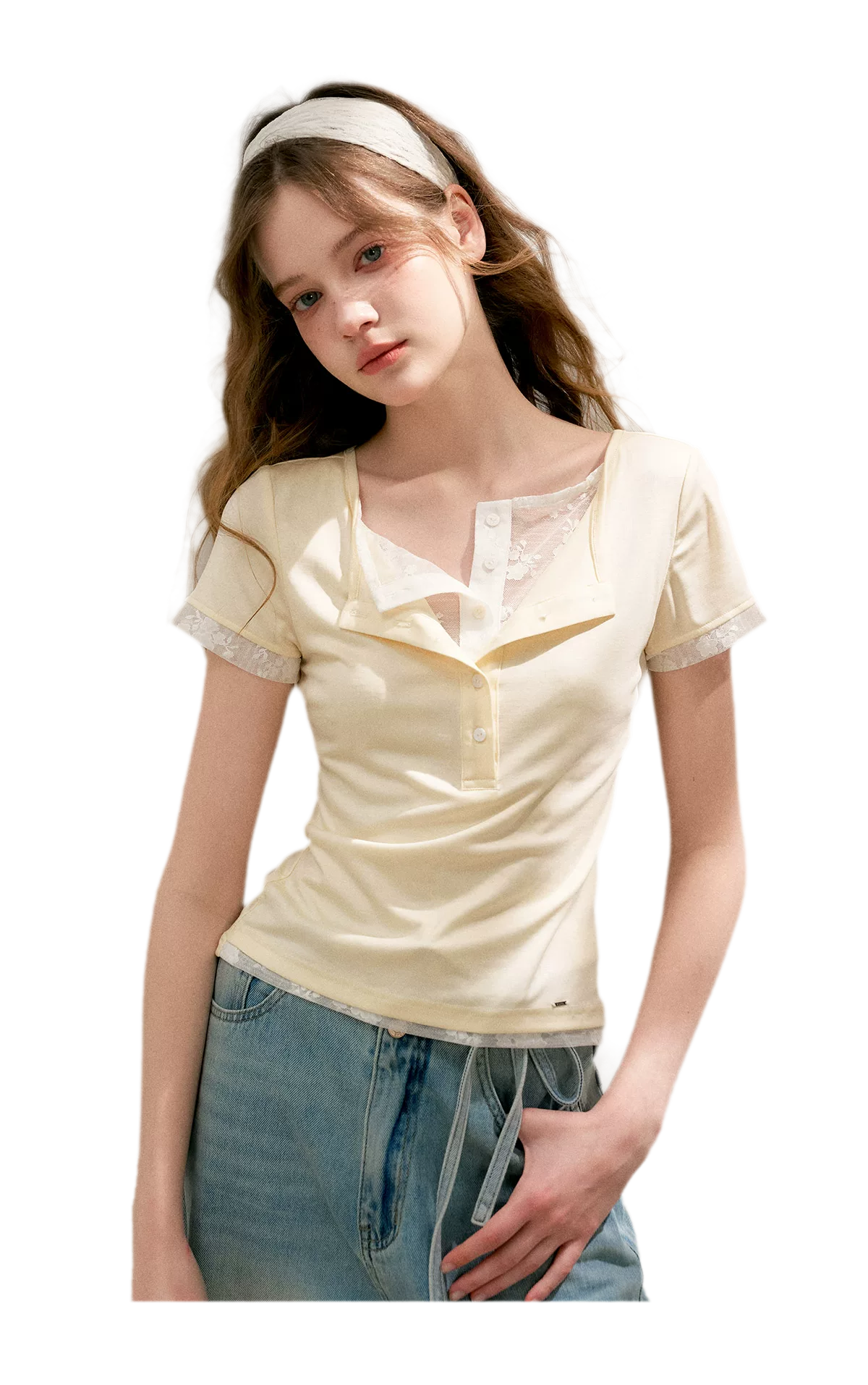 Double-Layer Collar Lace T-Shirt
