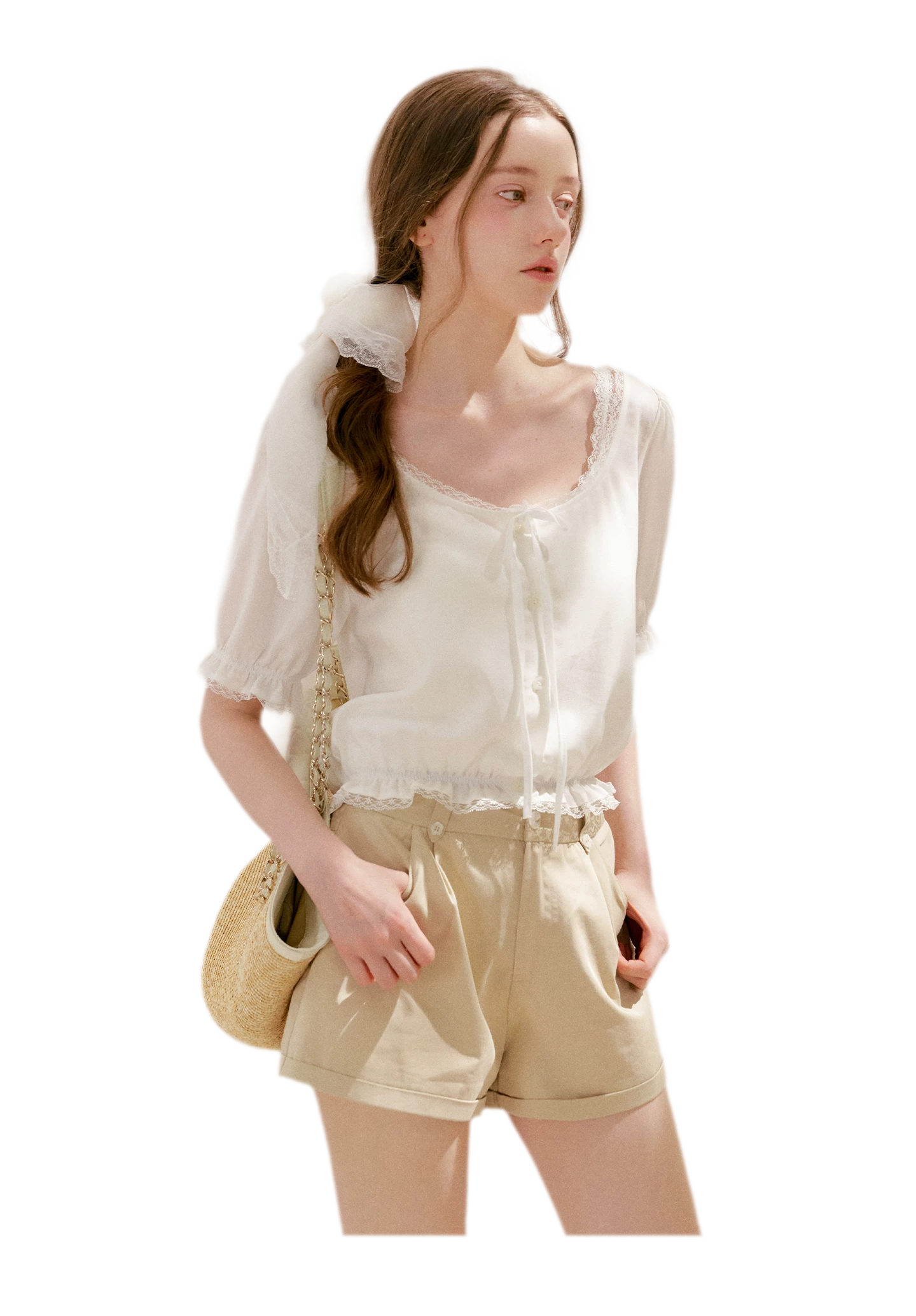 Lace Trim Puff Sleeve T-Shirt