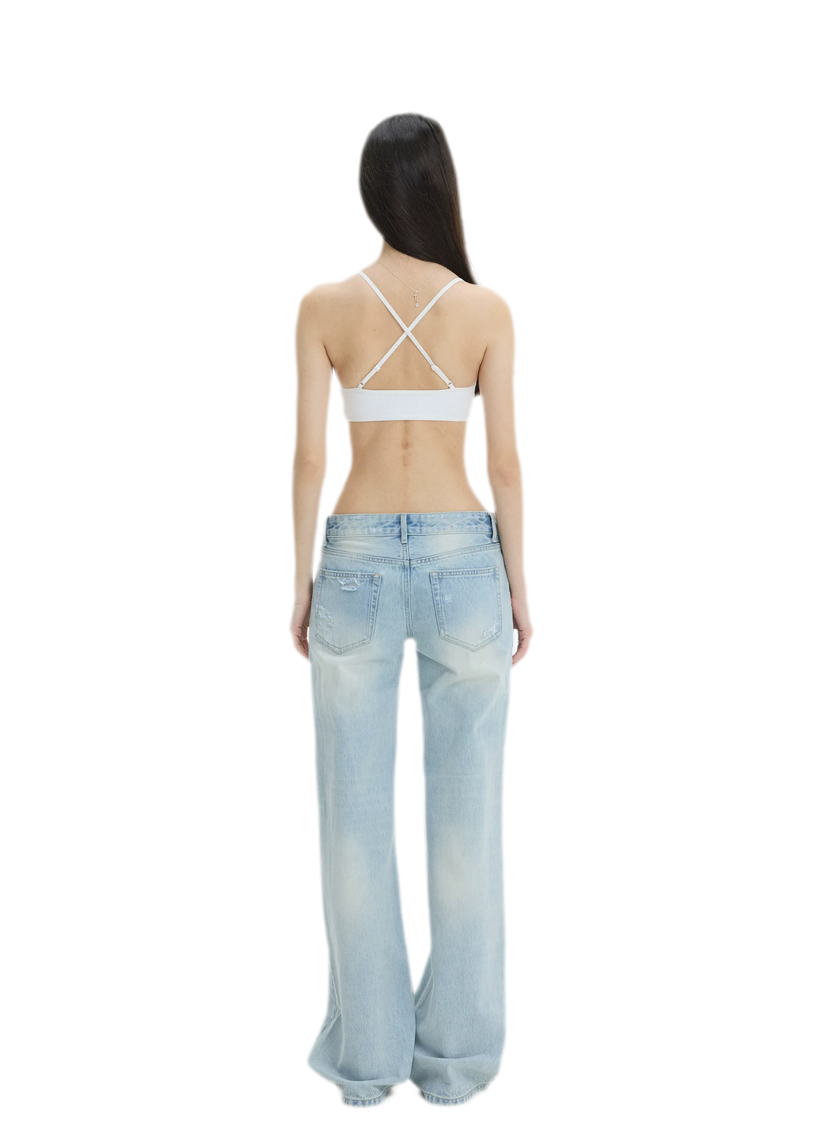 Washed Distressed Straight-Leg Jeans