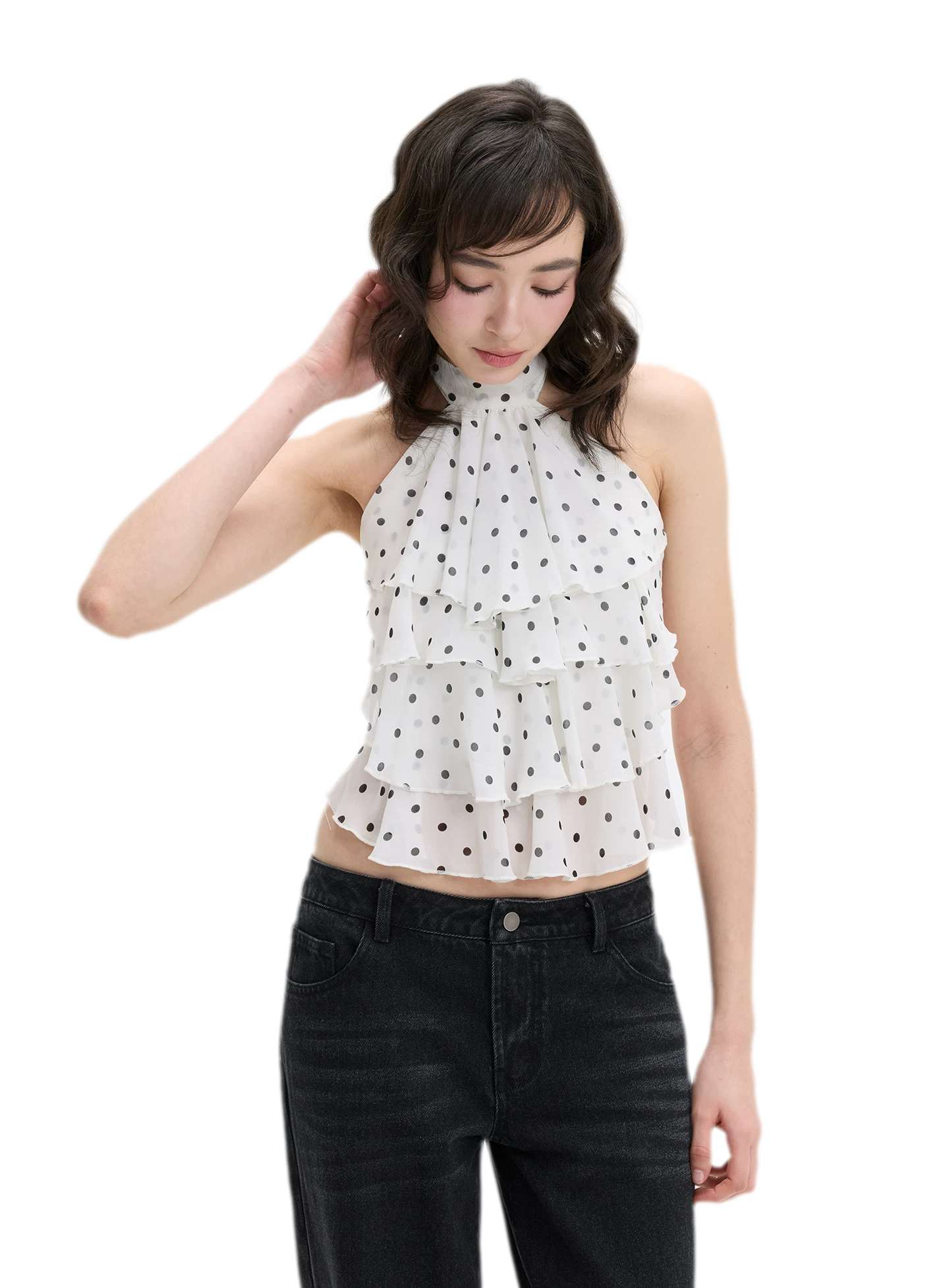 Polka-Dot Ruffle Halter Top