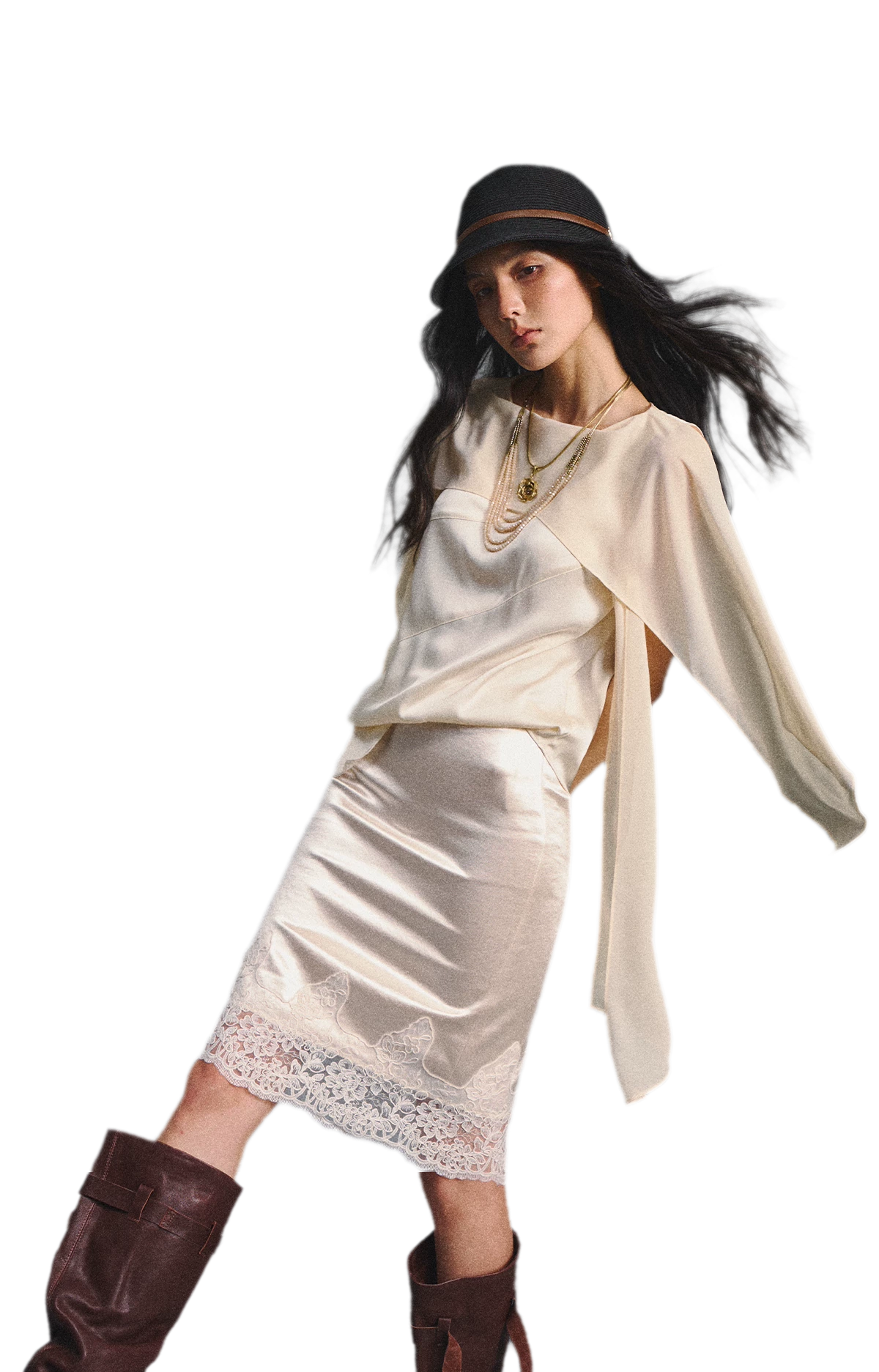 Sleeveless Satin Lace Set