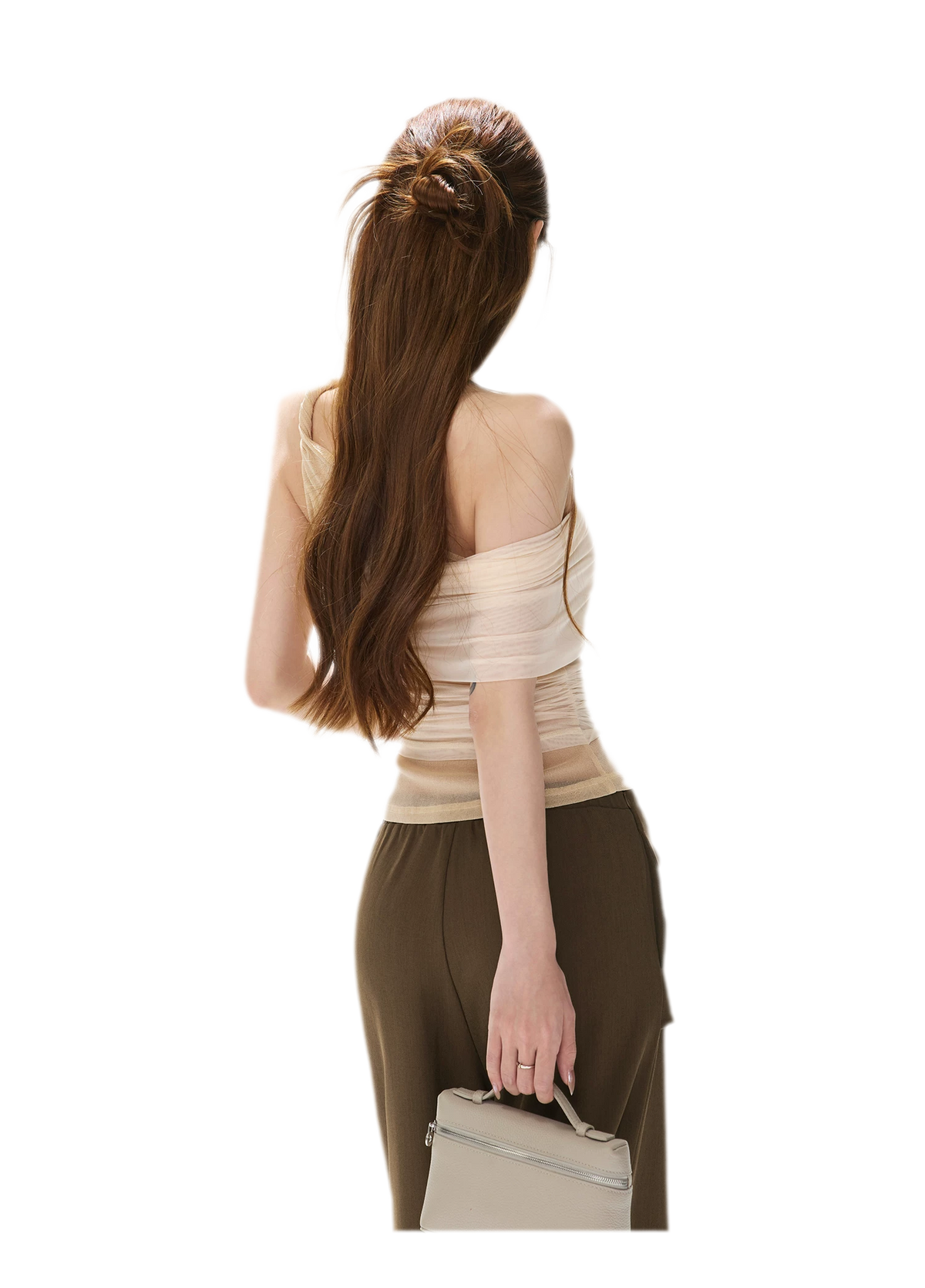 Beaded Ruched Mesh Top