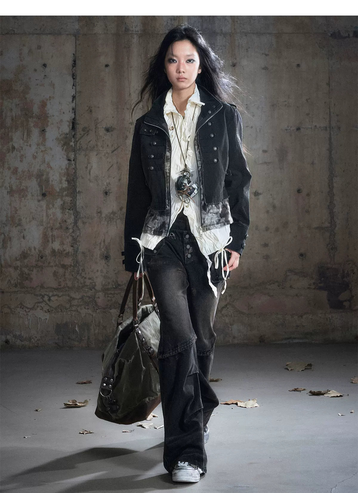 Washed Patchwork Zip Jacket