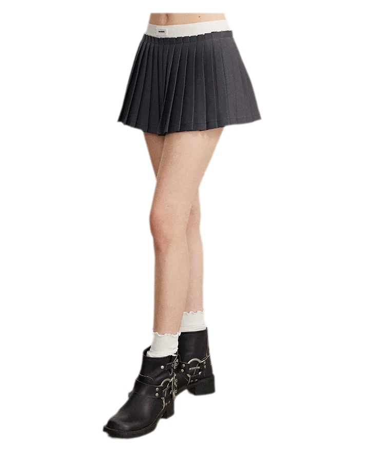 Contrast Pleated A-Line Mini Skirt