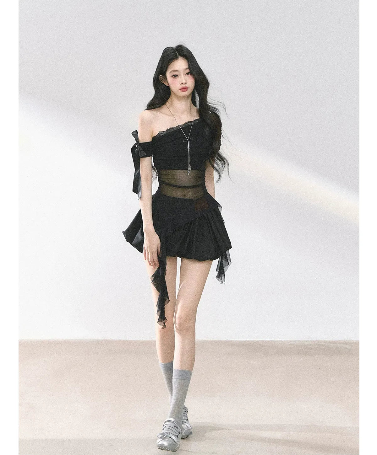 Sheer Asymmetric Mesh Tee
