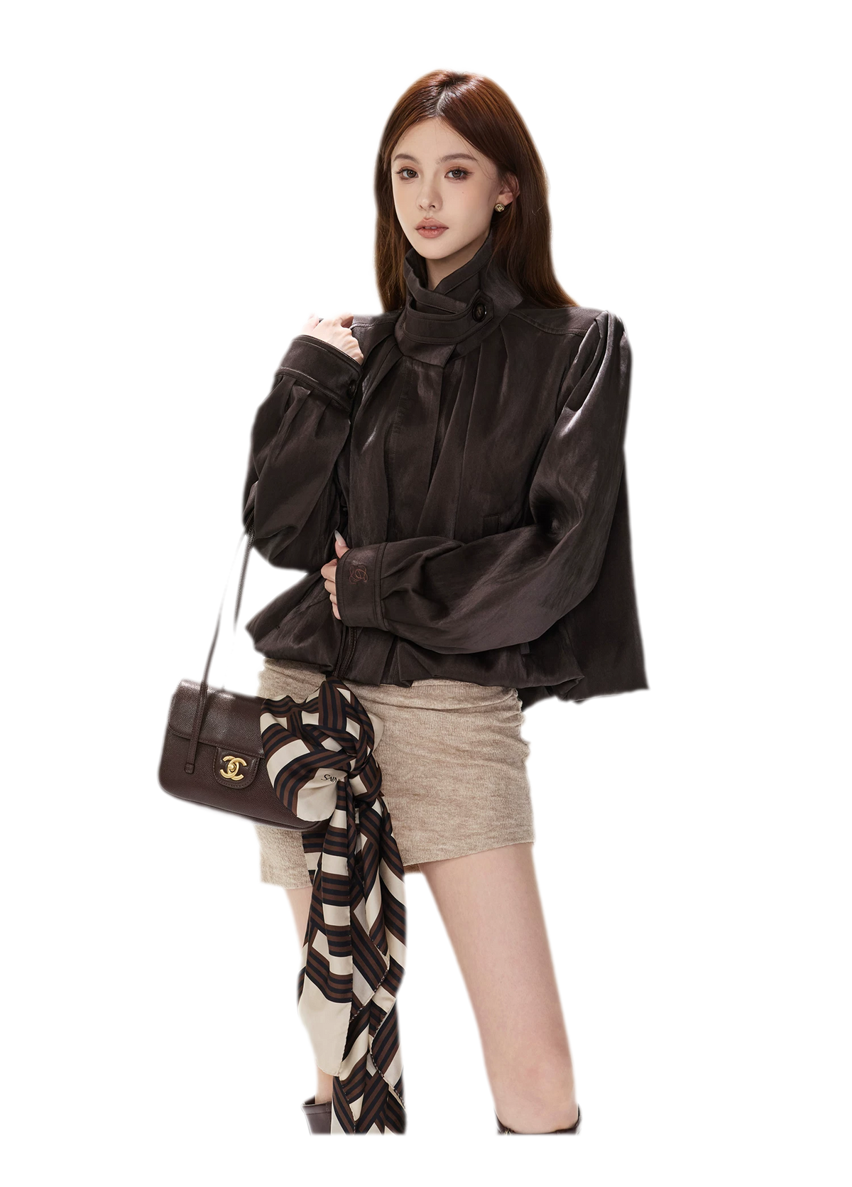 Veste courte froncée en cuir PU