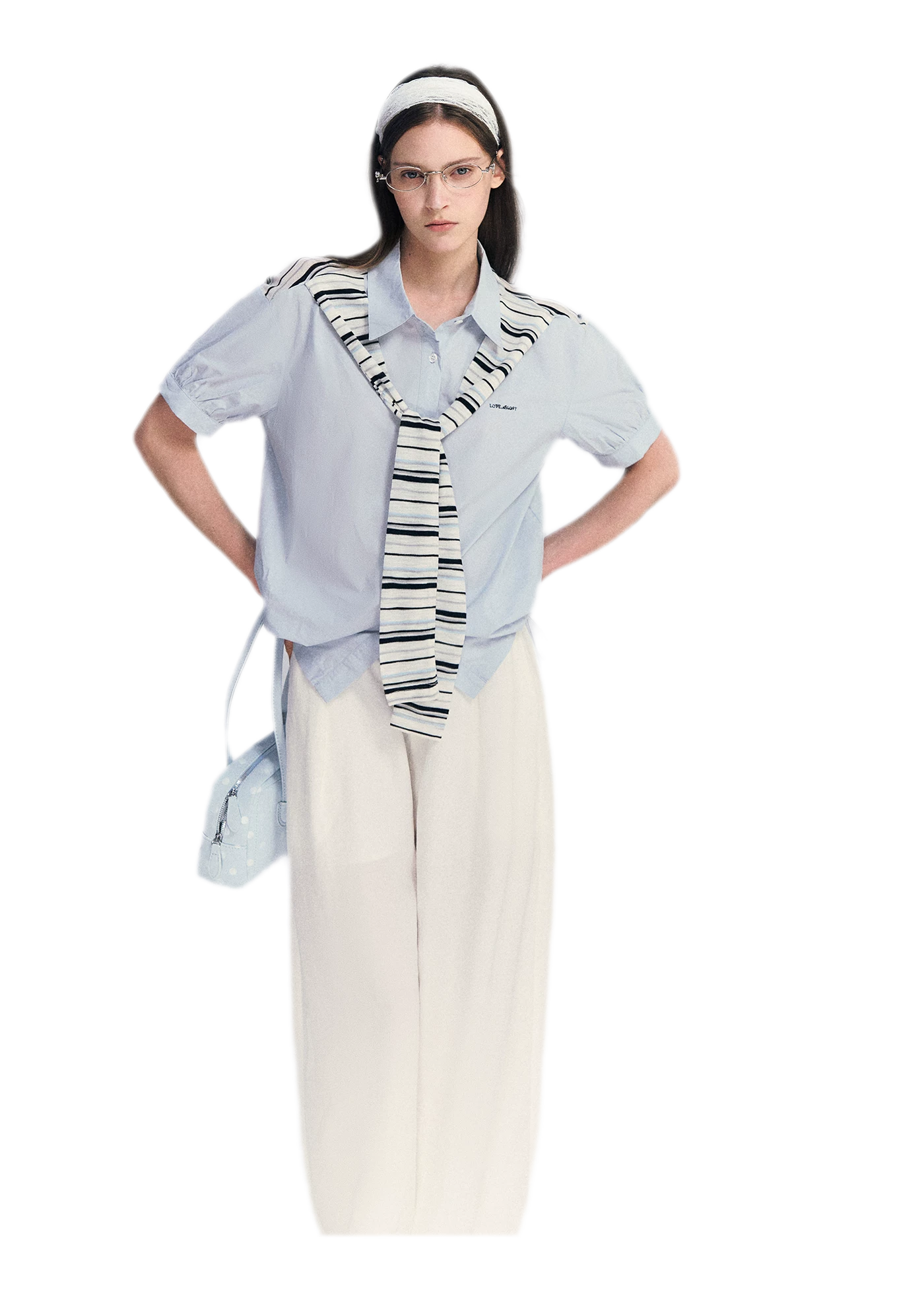 Striped Scarf Hem Shirt