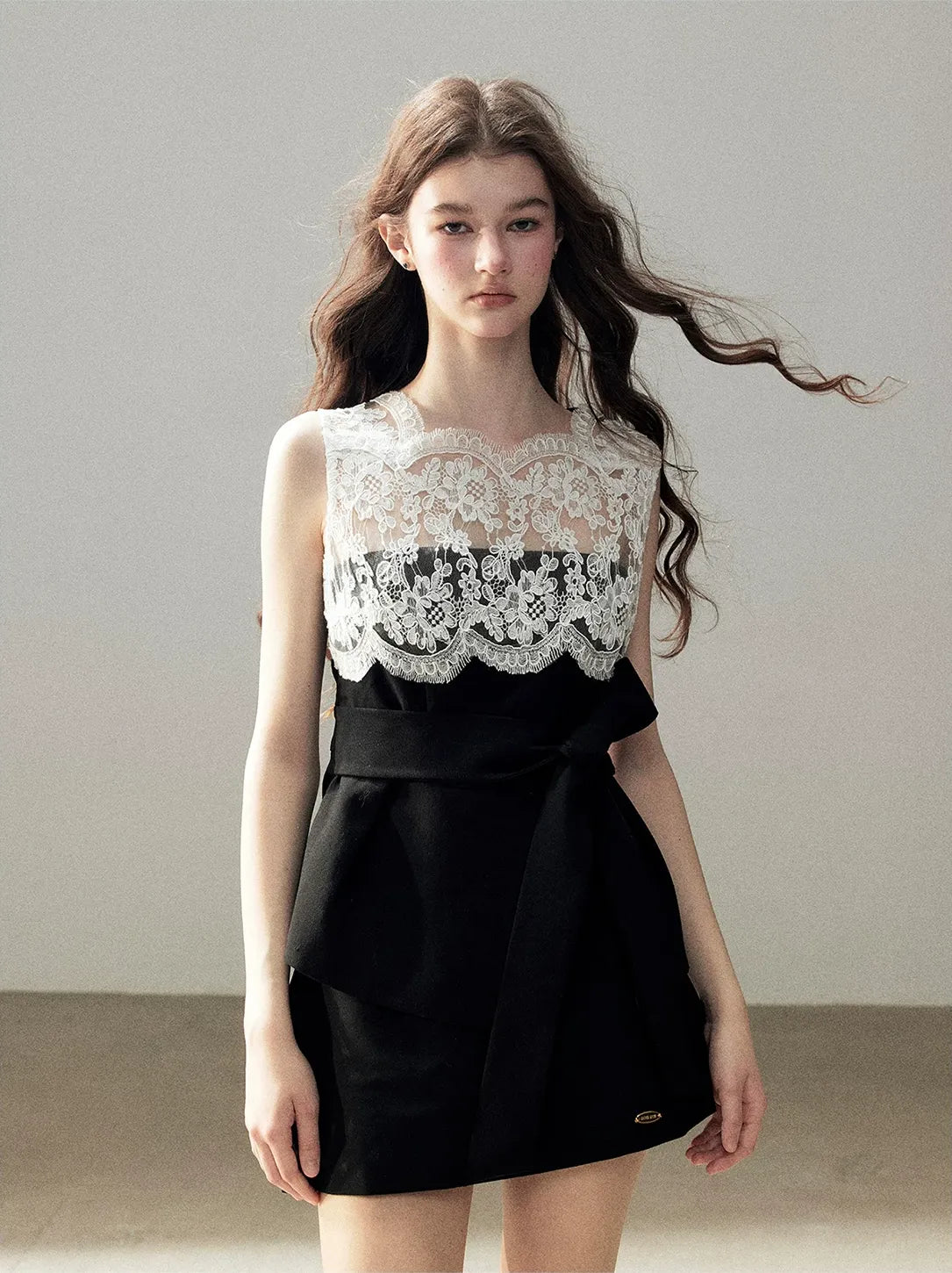 Lace Color-Block Sleeveless Top