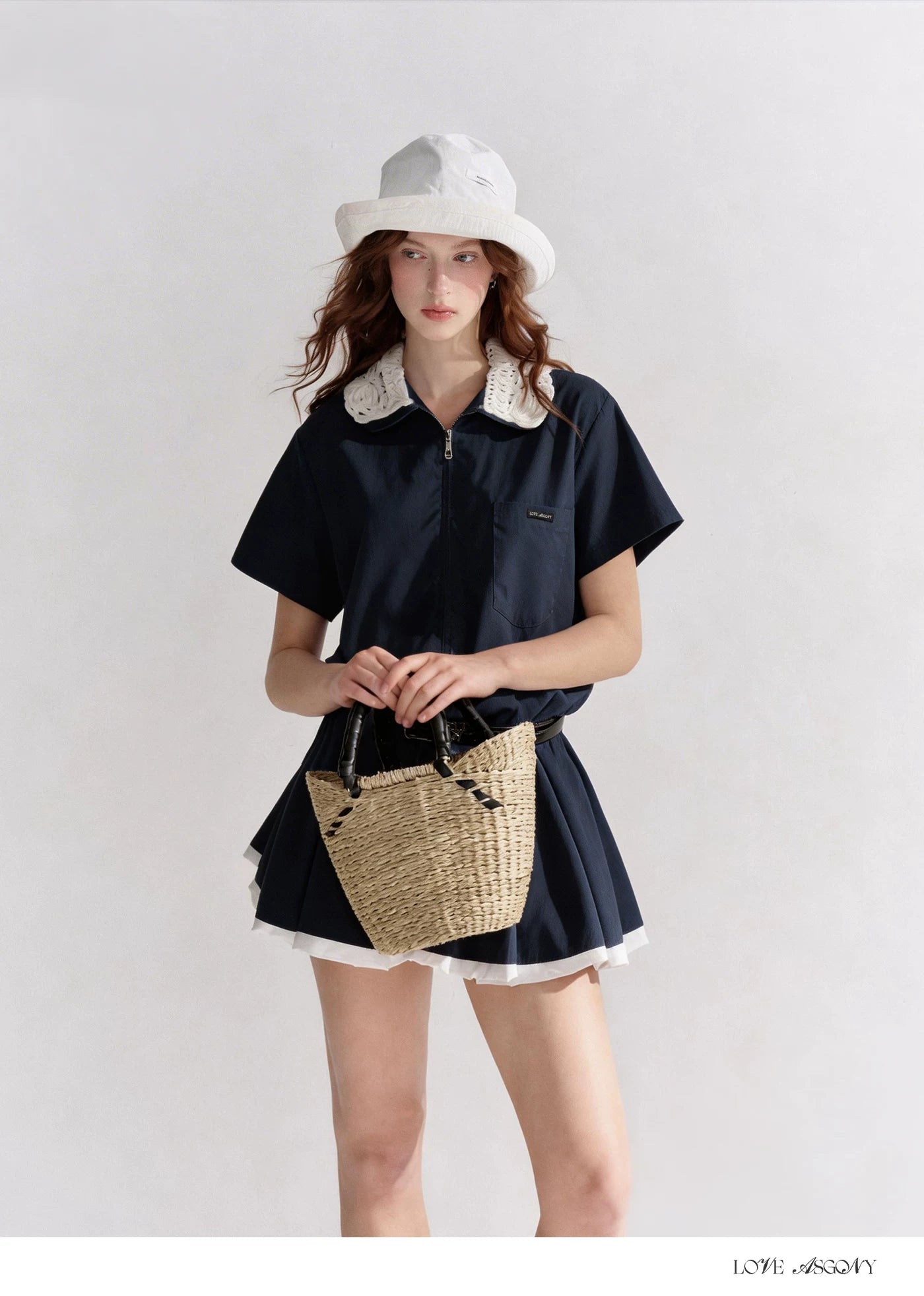Lace Collar Half-Zip Waist Dress