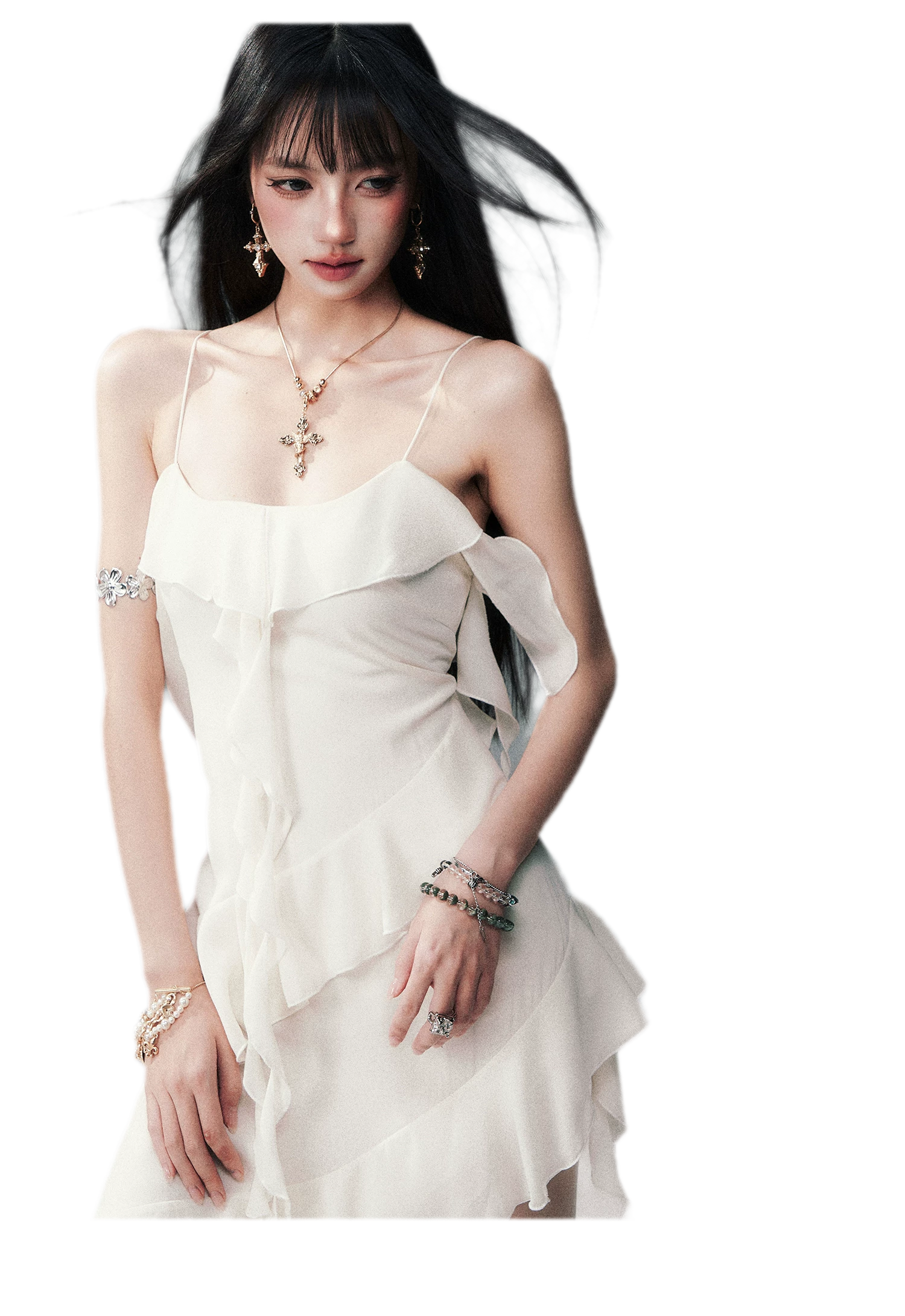 Ruffled Asymmetric Cami Dress