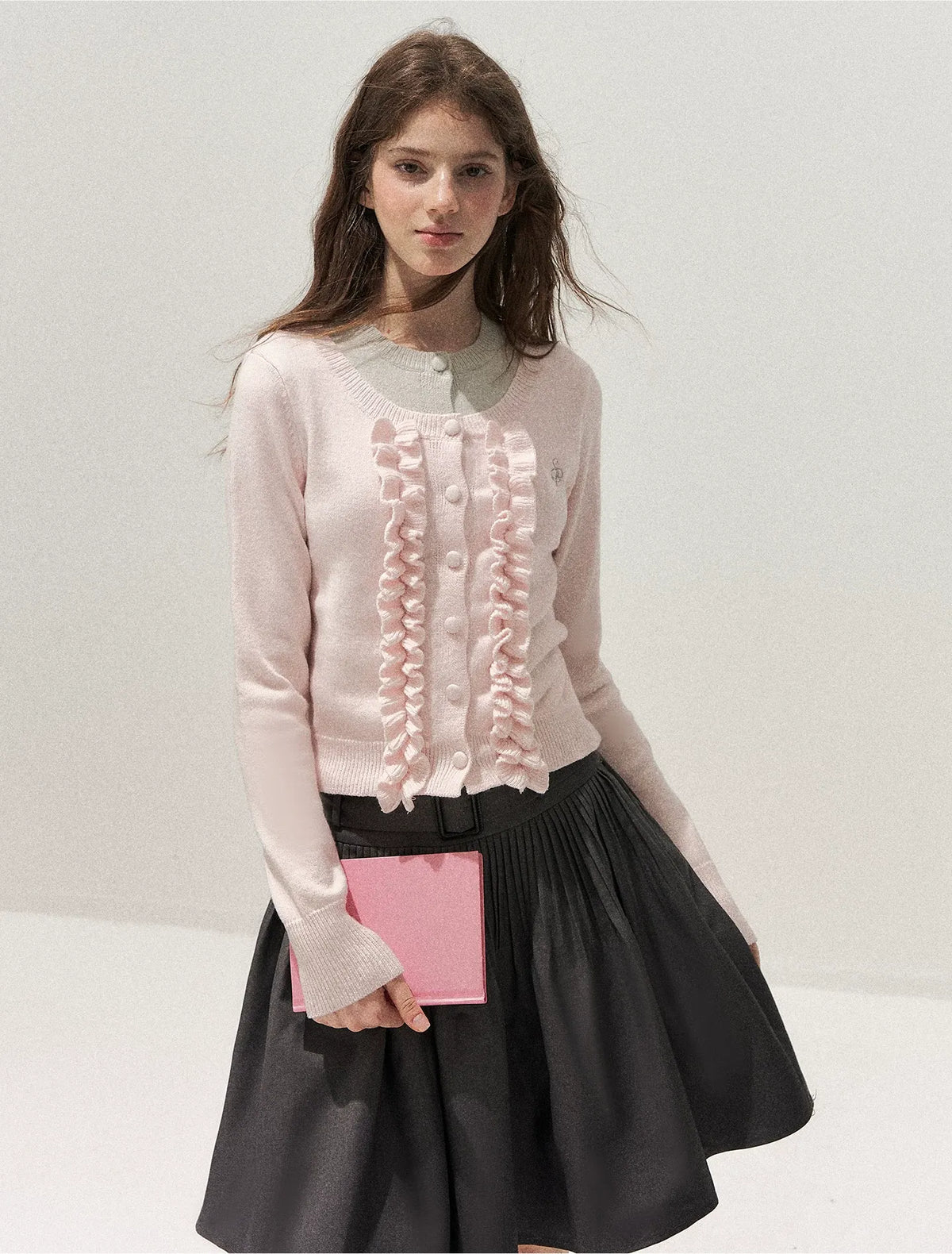 Fine-Gauge Ruffle Cardigan Sweater
