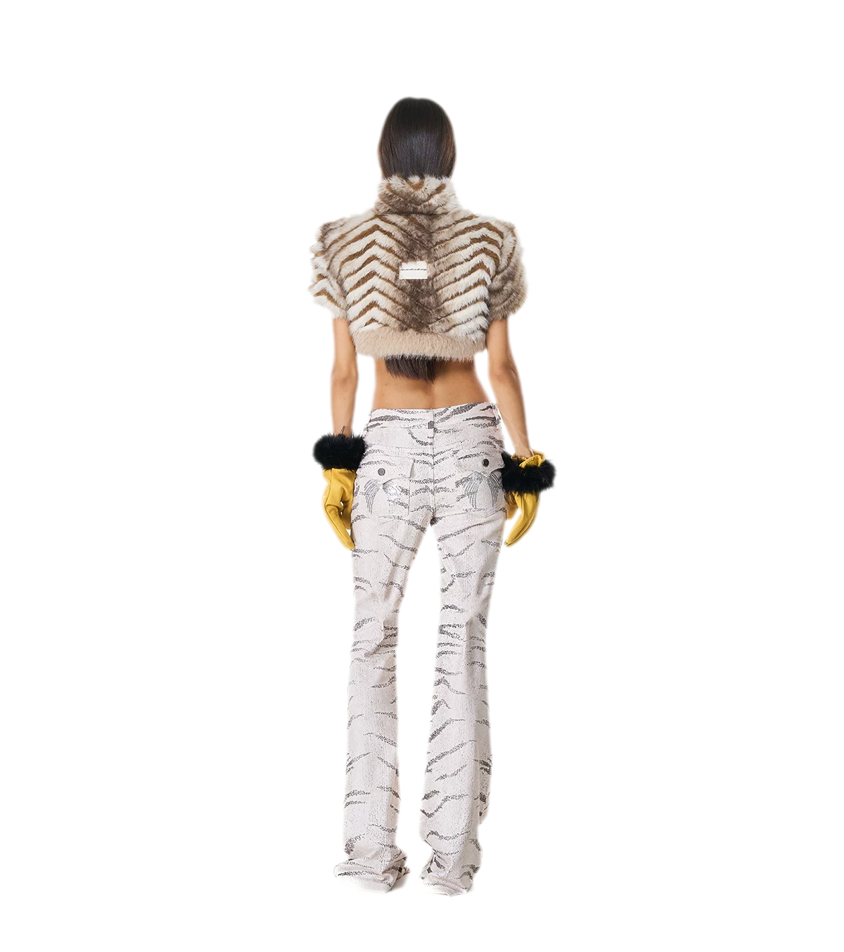 Quần jean ống loe họa tiết ngựa vằn washed