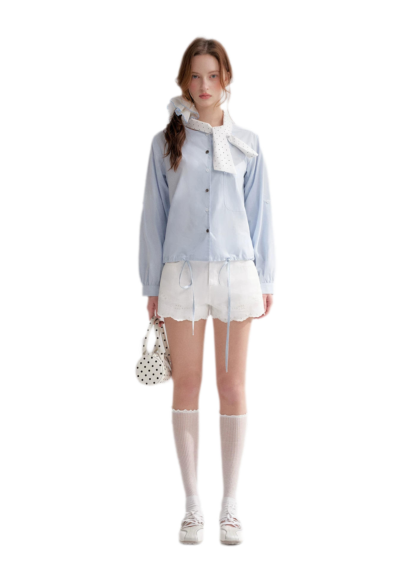 Eyelet Embroidered Denim Shorts