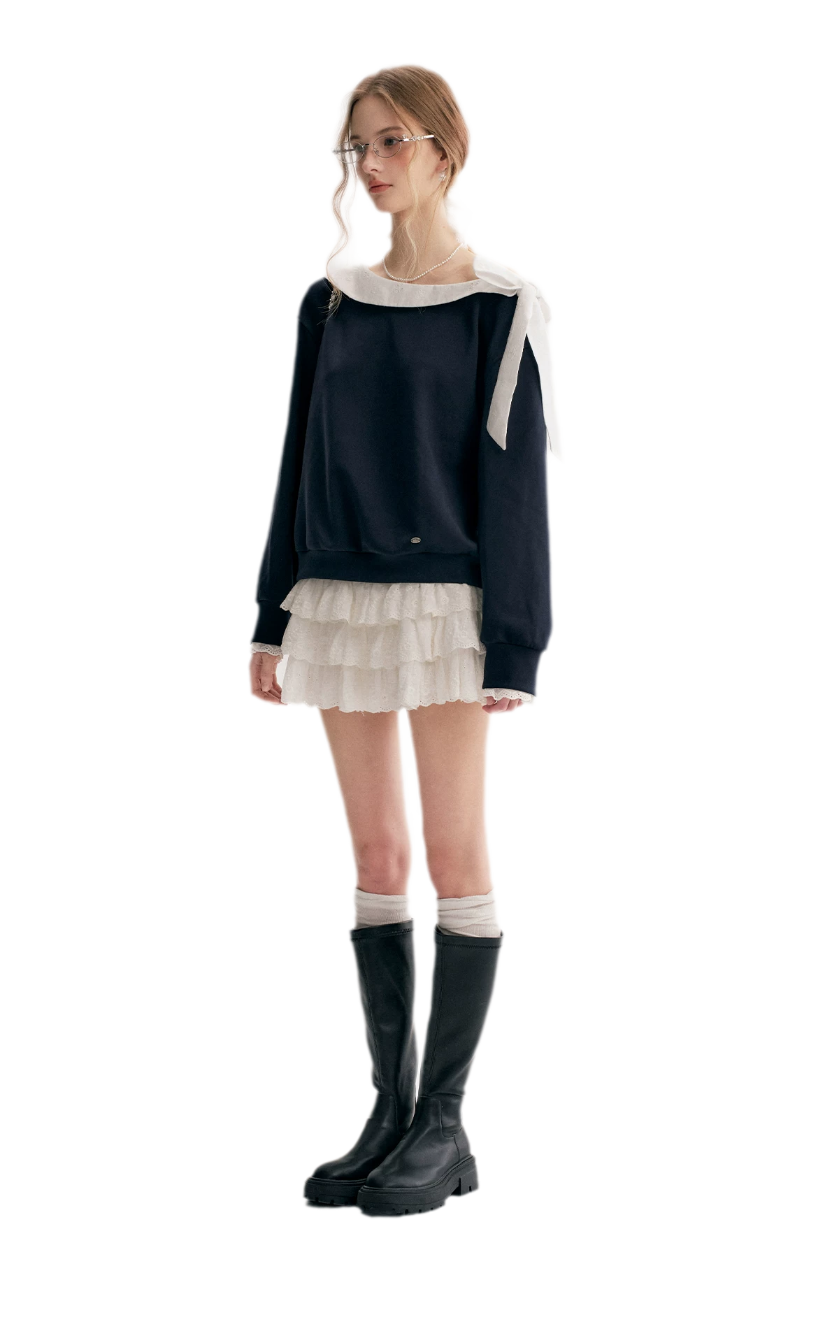 Balletcore Lace Collar Sweatshirt