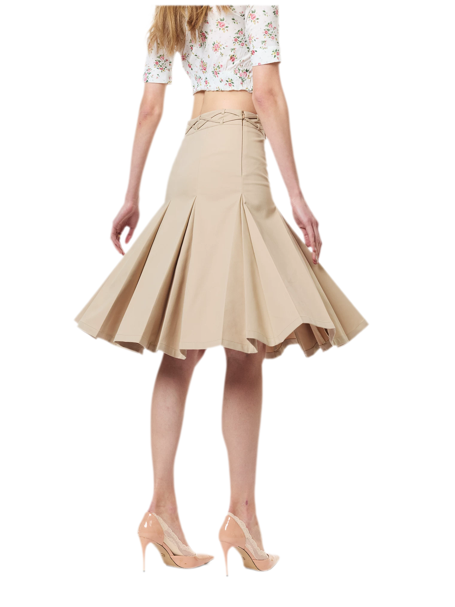 Low Waist Pleated A-Line Skirt