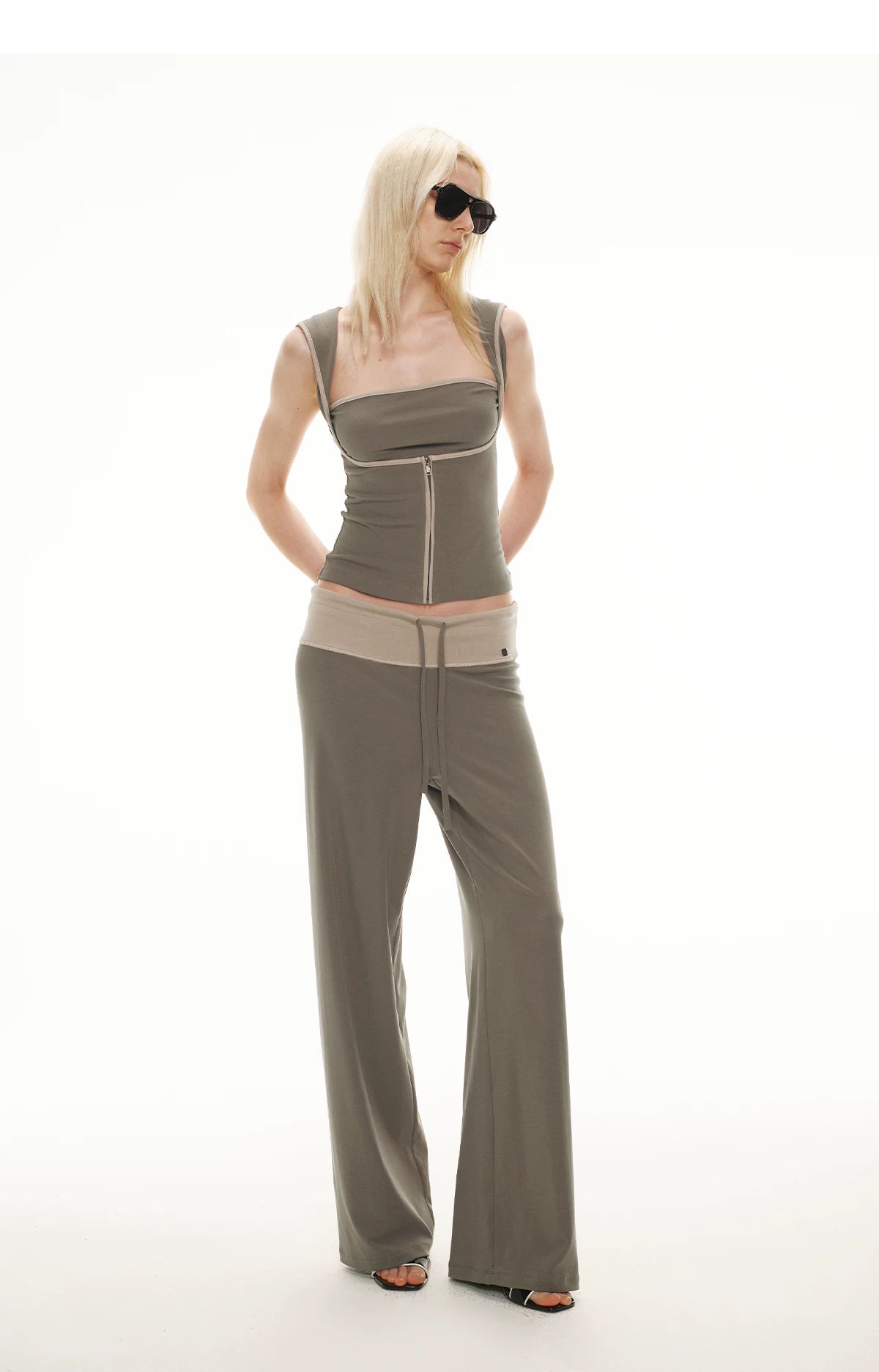 Tencel Knit Two-Piece Hoodie Vest & Drawstring Pants