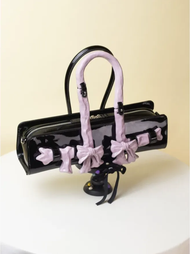 Glossy Bow Handle Handbag