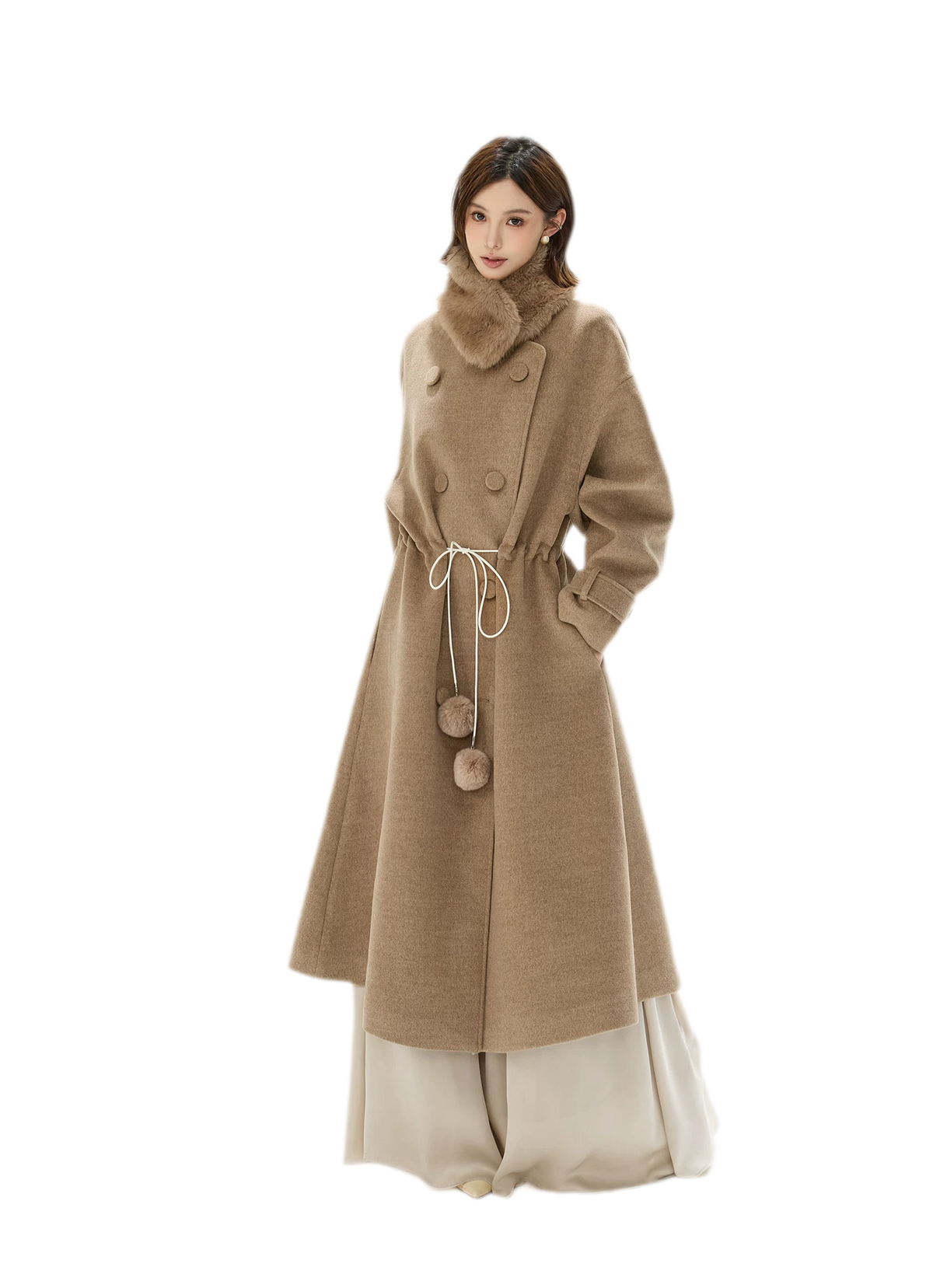 Detachable Fur Collar A-Line Coat