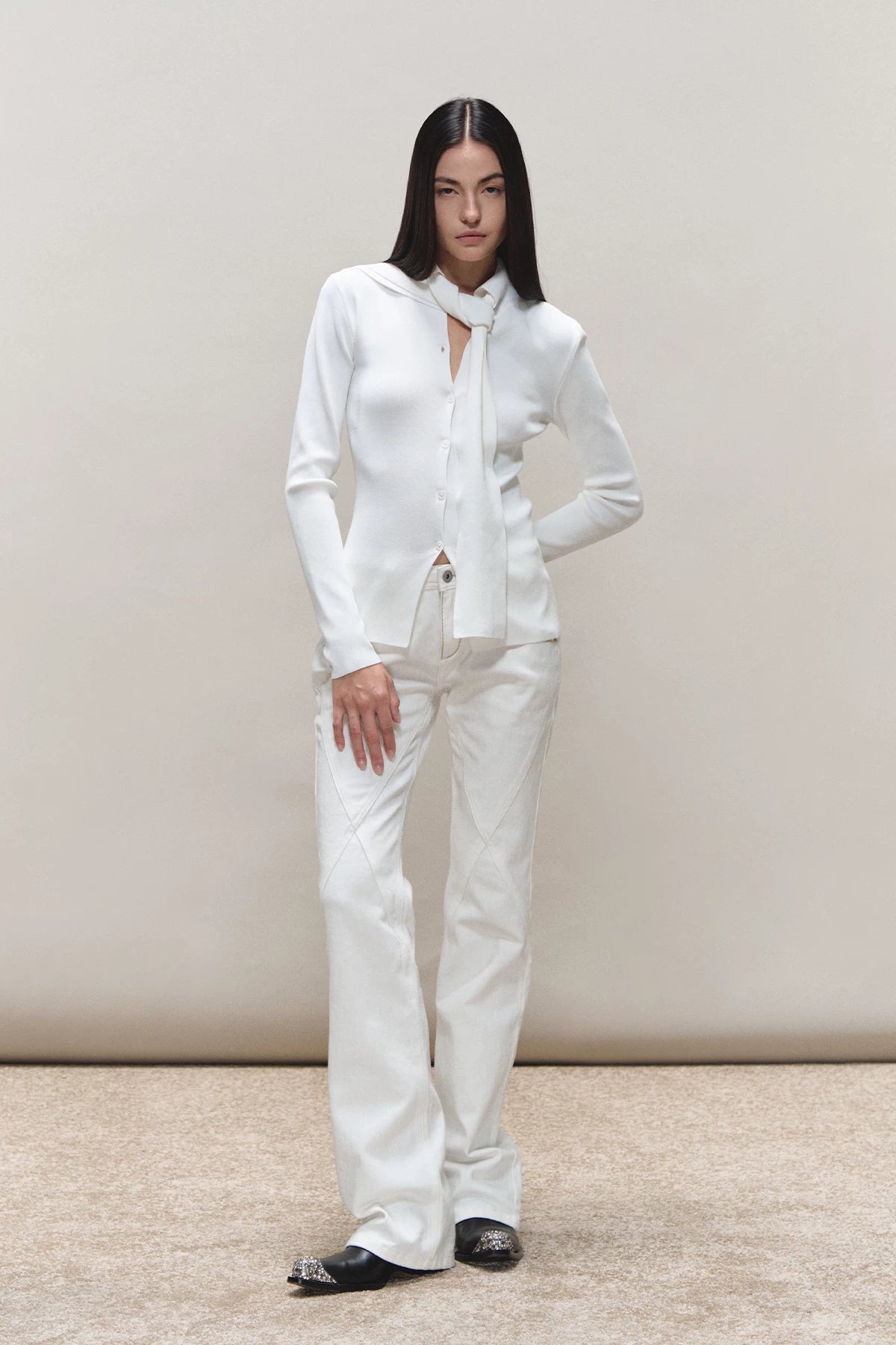 Vintage Distressed Slim White Denim Pants