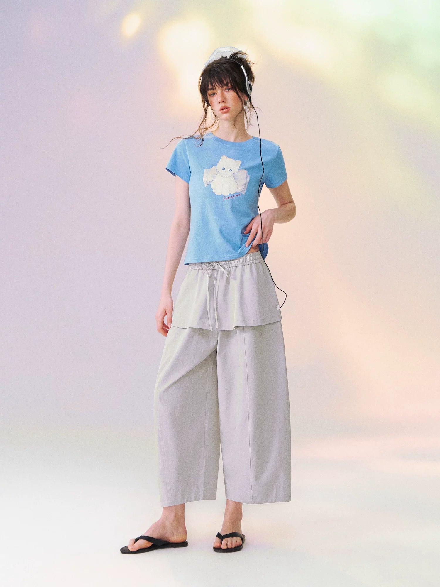 Bow Knot Kitten Short Sleeve T-shirt