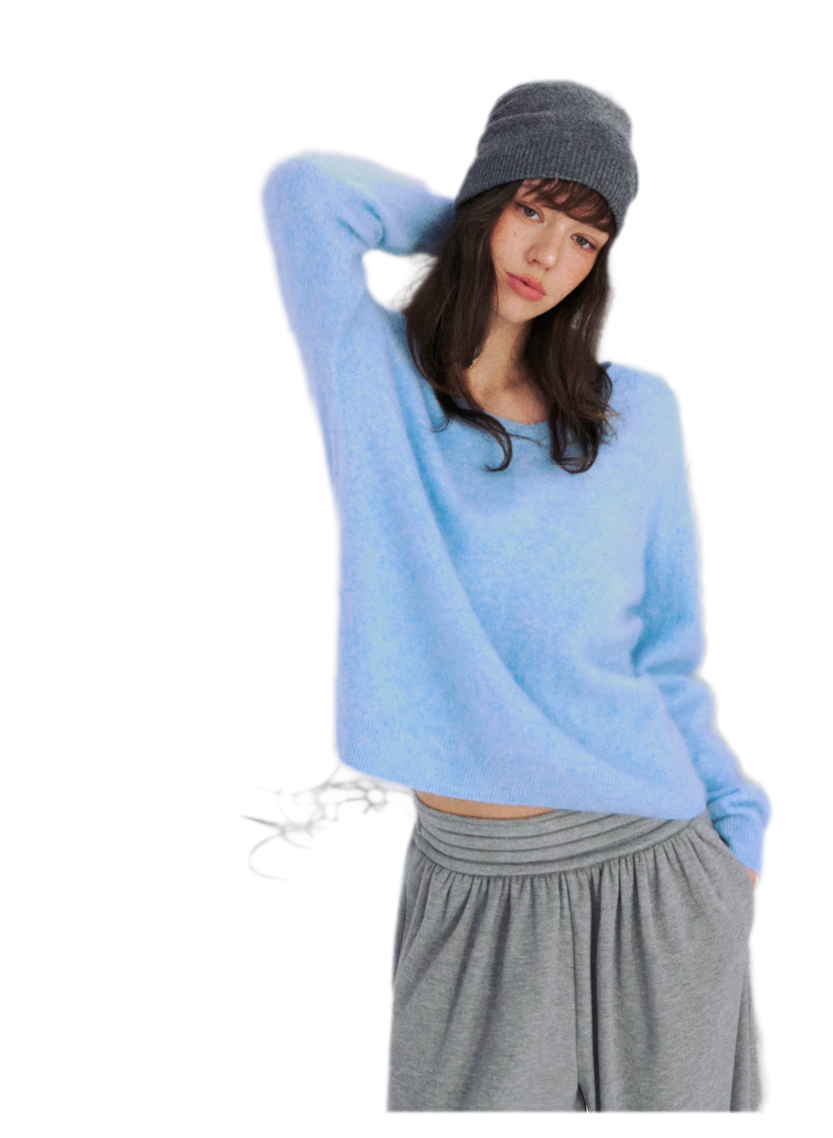 Flauschiger Mohairpullover mit V-Ausschnitt