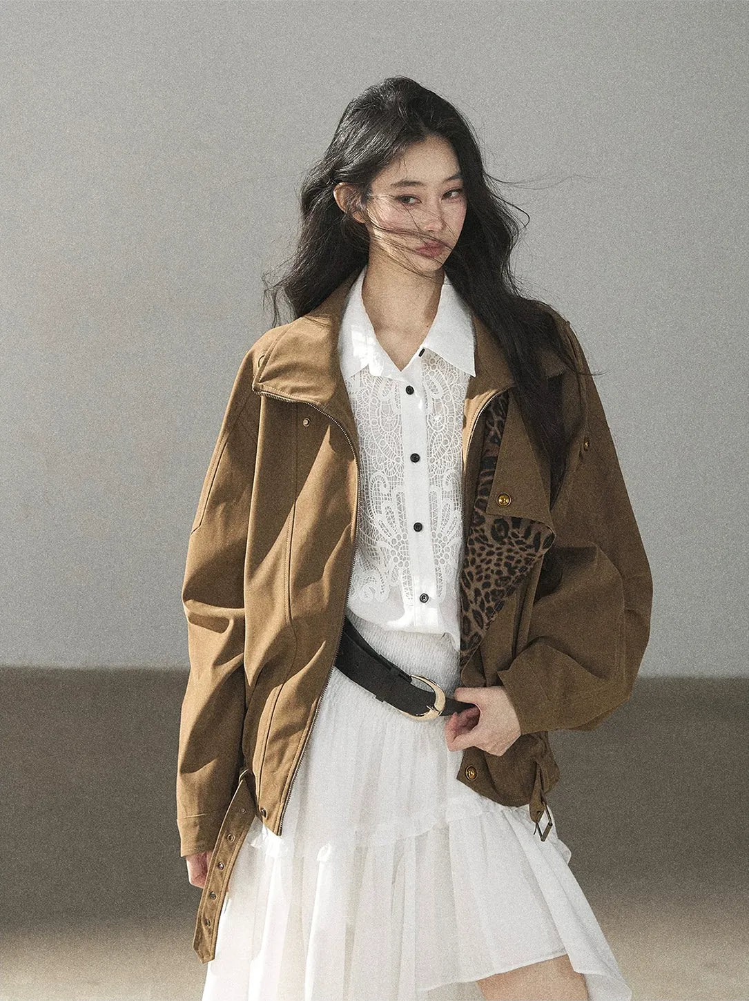 Matte Suede Leopard Bomber Jacket