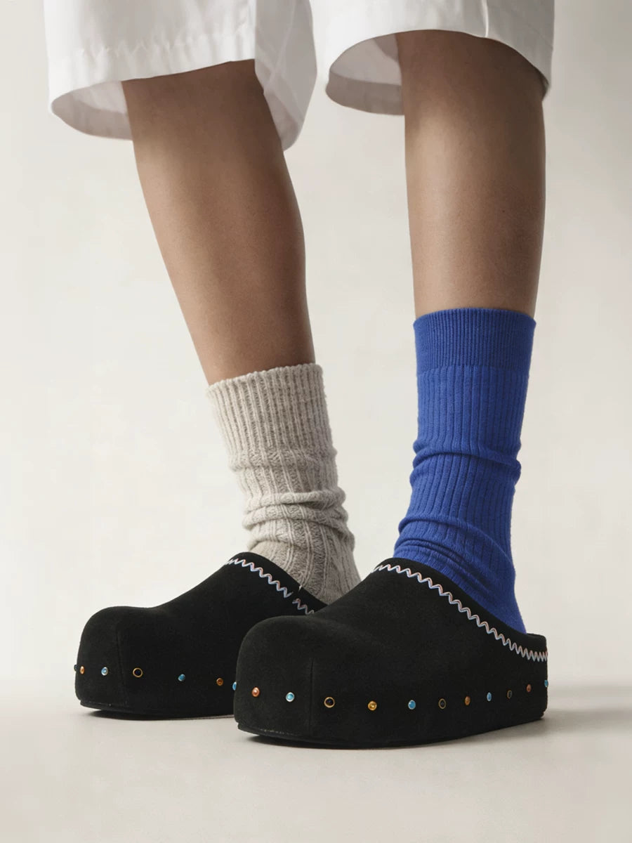 Rhinestone Platform Suede Mules