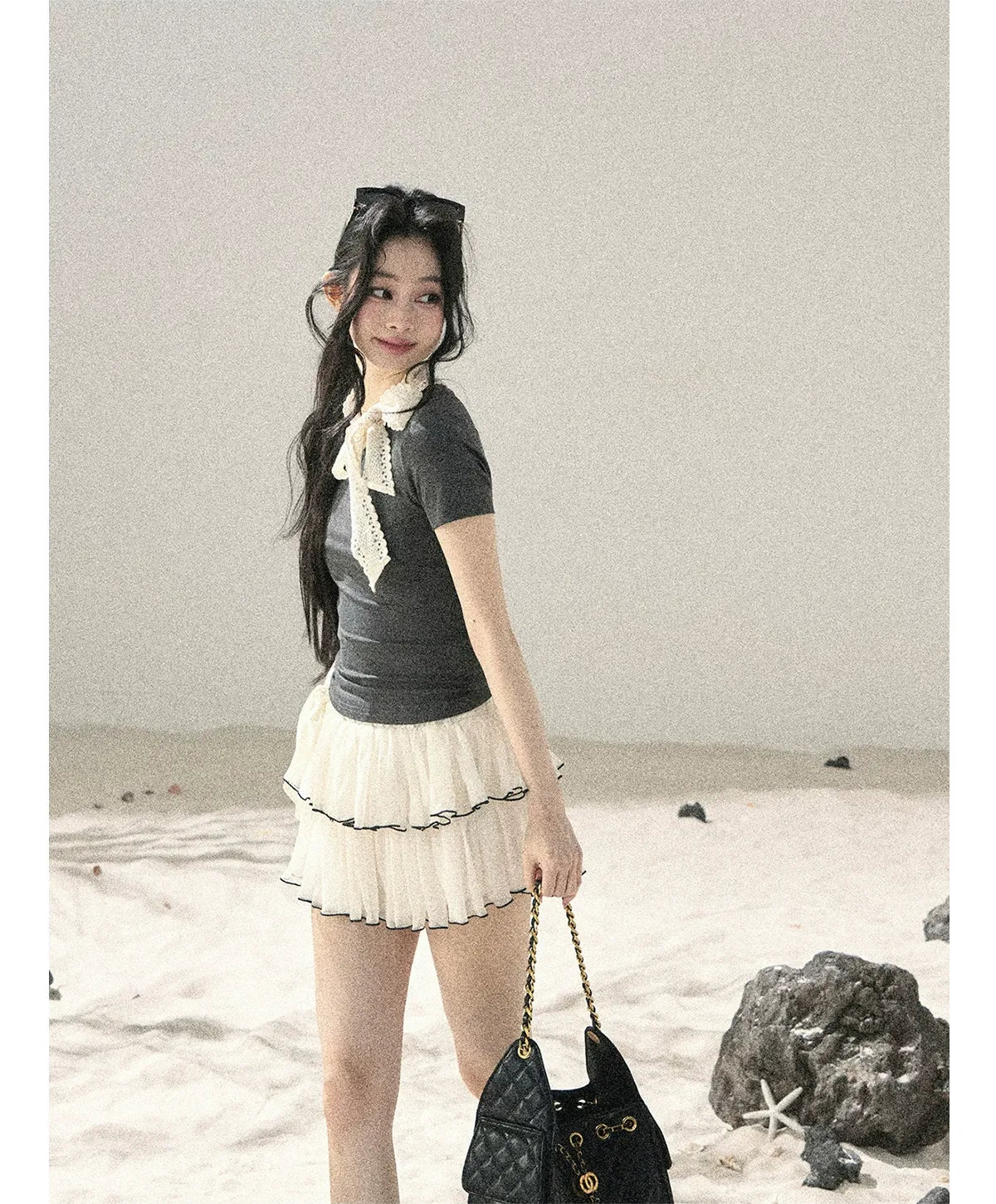 Grey Bow Short T-Shirt