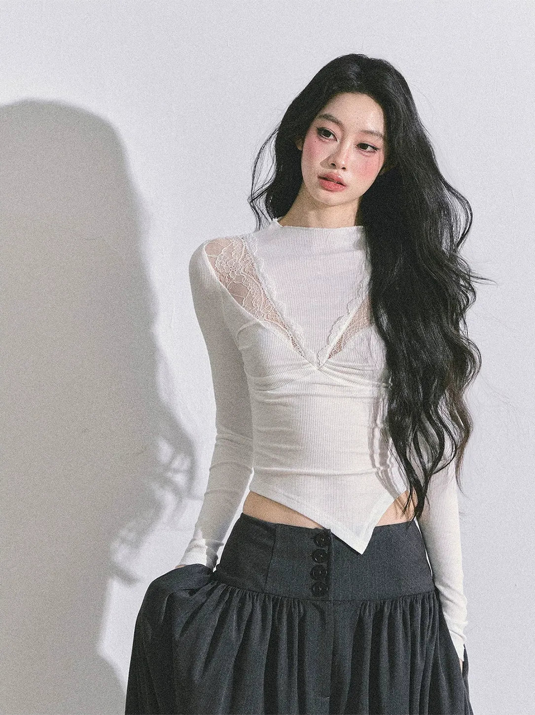 Lace Ruched Slim Fit Top