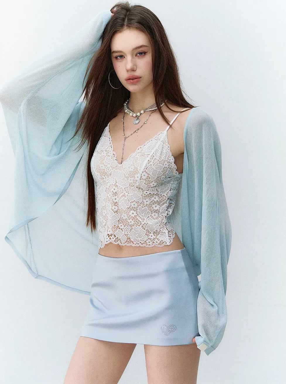 Luminous Focus Heart Rhinestone Acetate Satin Skirt