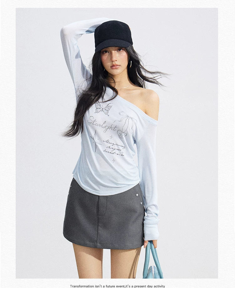 Asymmetric Off-Shoulder Sun Protection T-Shirt