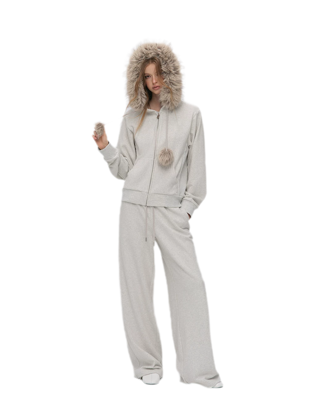 Contrast Fur Hooded Tracksuit