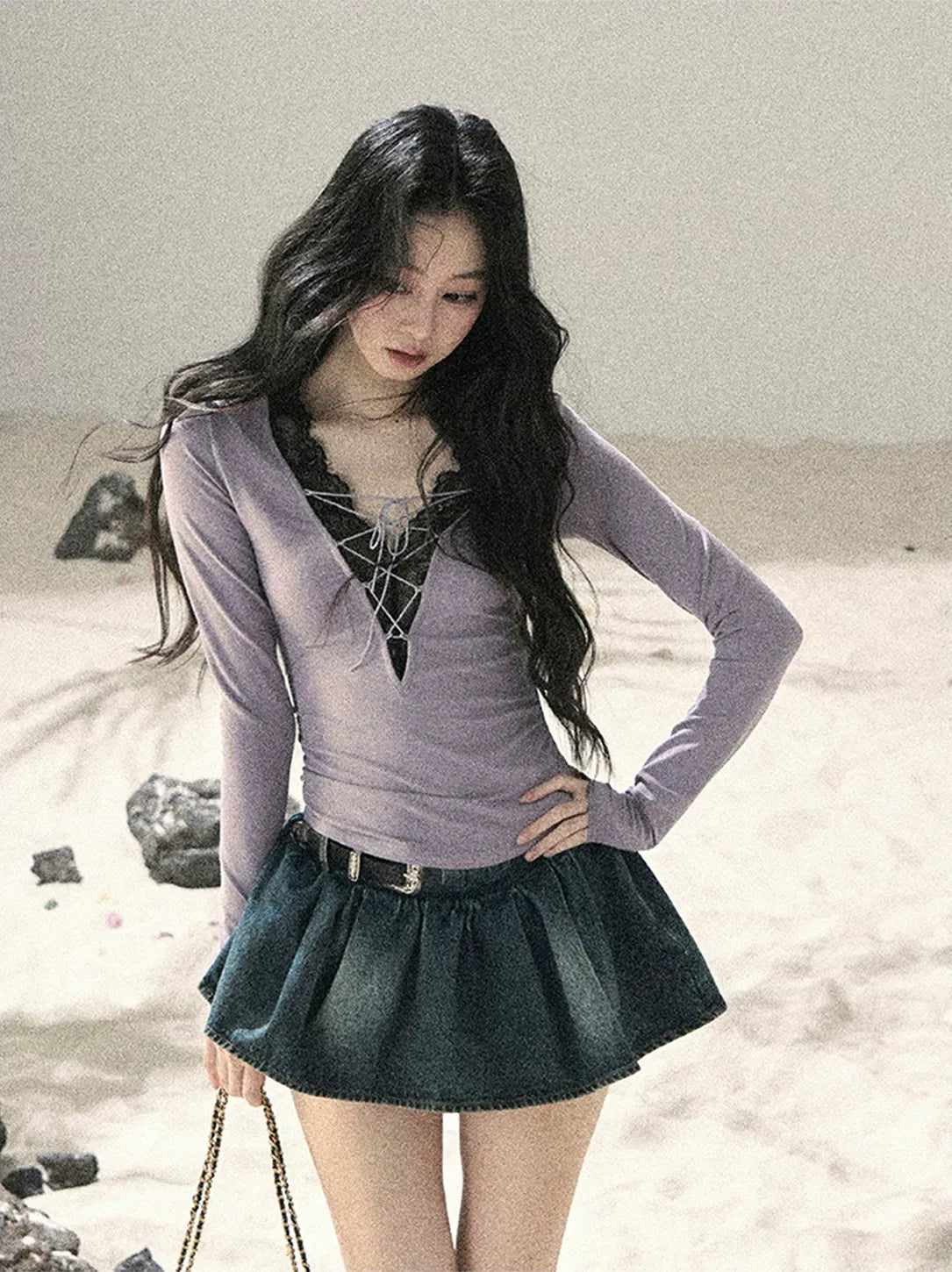 Washed Denim A-Line Skirt