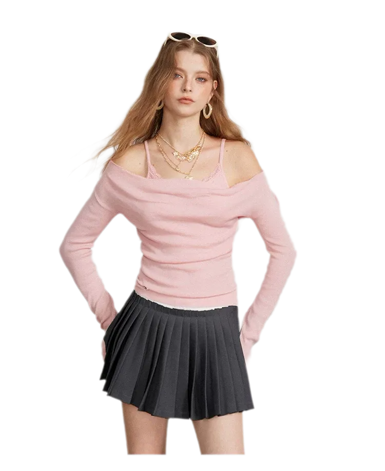 Draped Lace Trim Knit Top