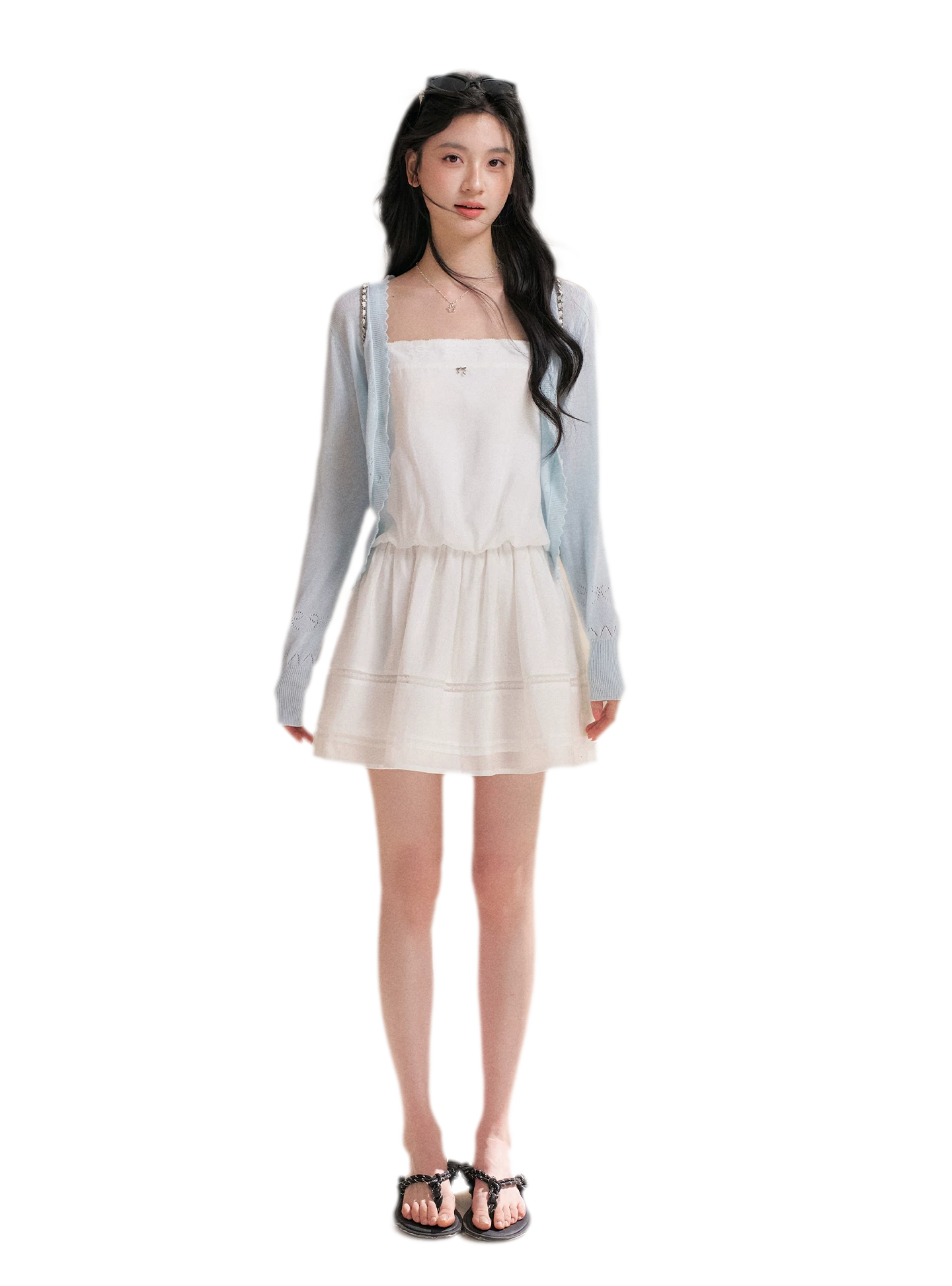 Soft Tencel Lace Dress & Cardigan Set