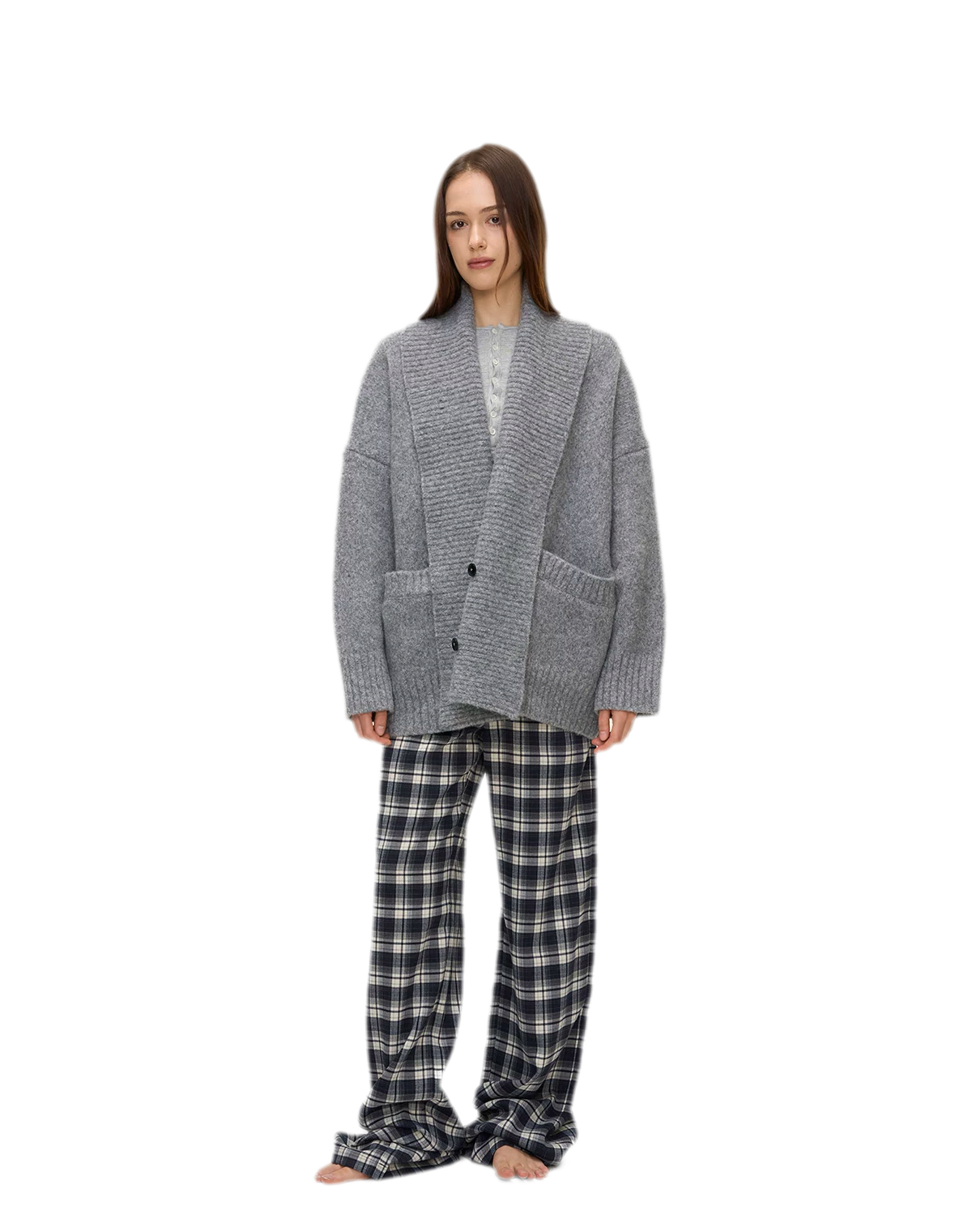 Brushed Plaid Wide-Leg Pants