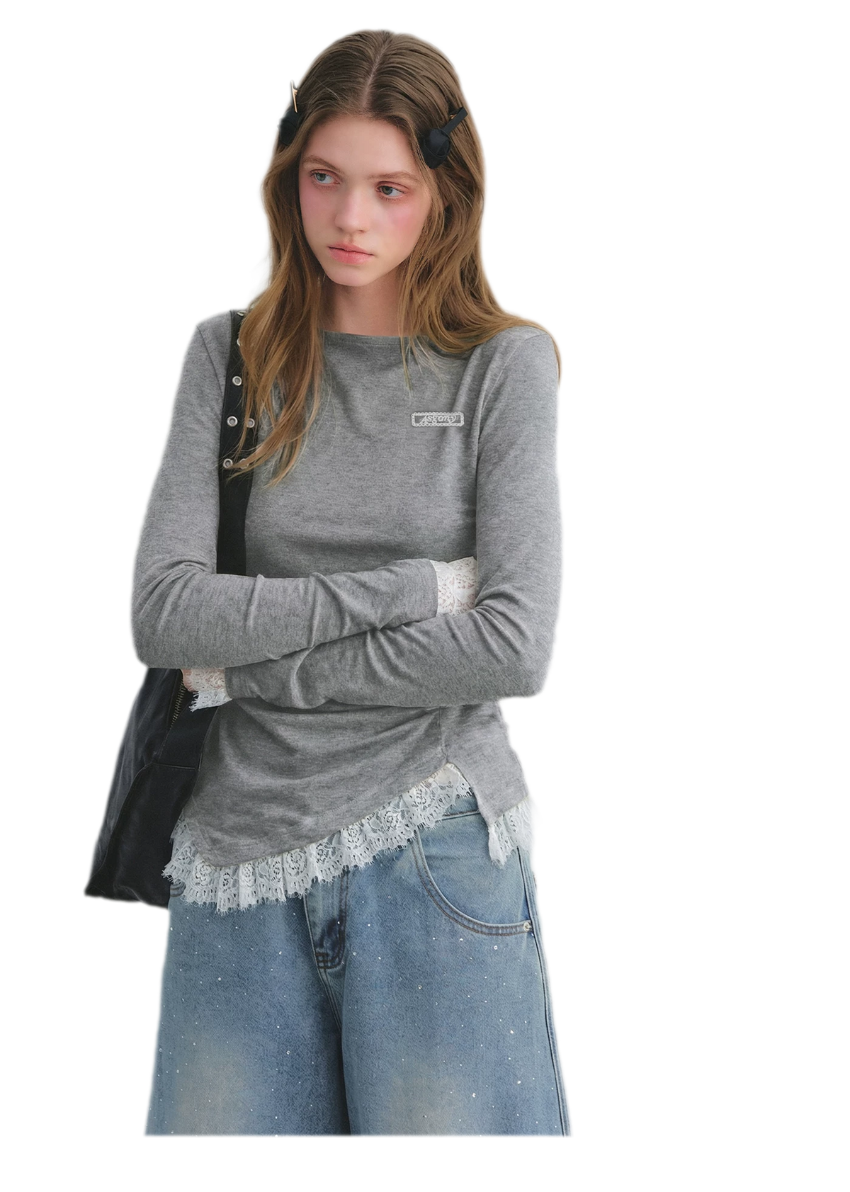 Lace Panel Ruched Hem Top